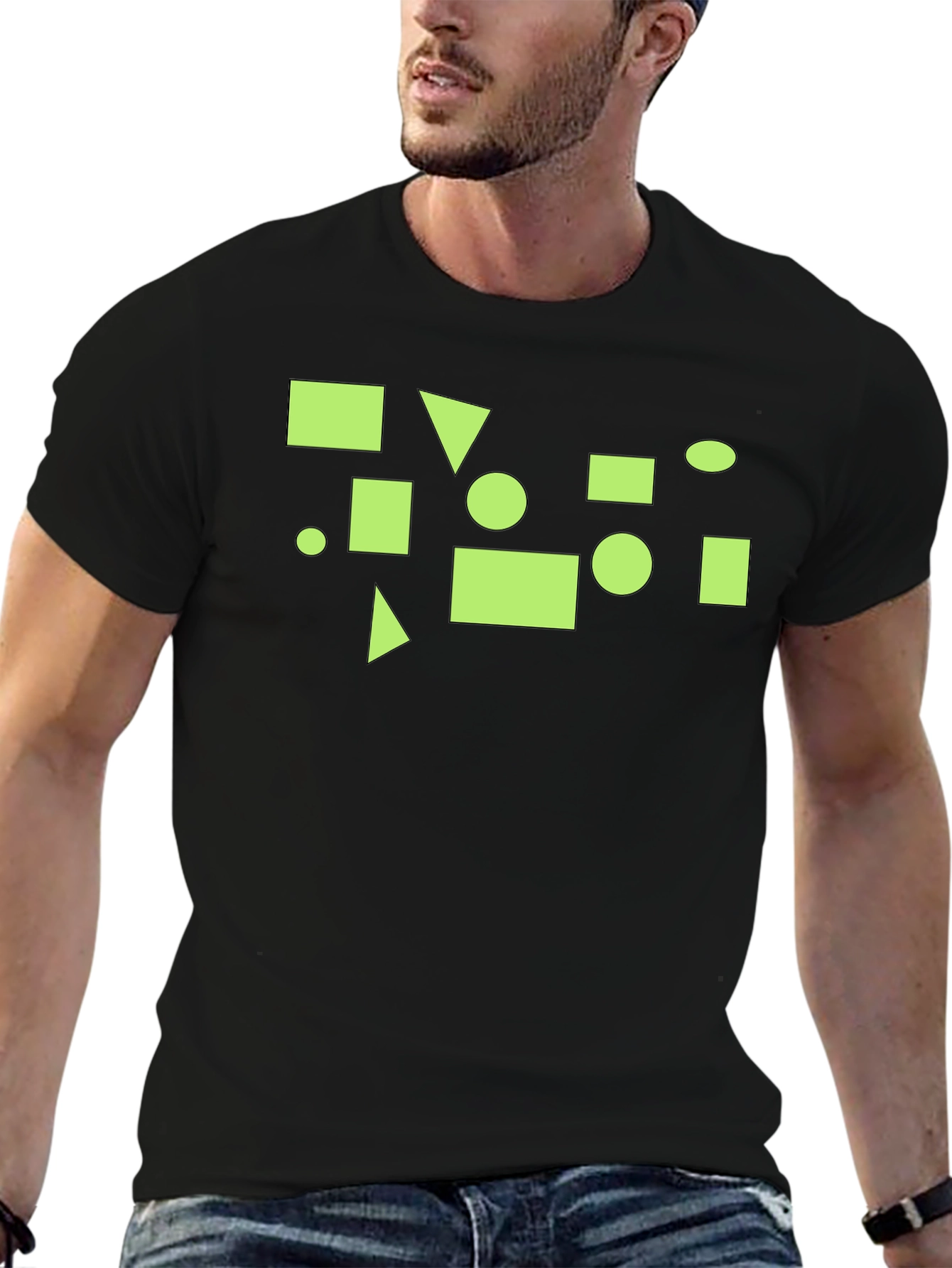 Black Geometric Pattern Black T-Shirt view 6