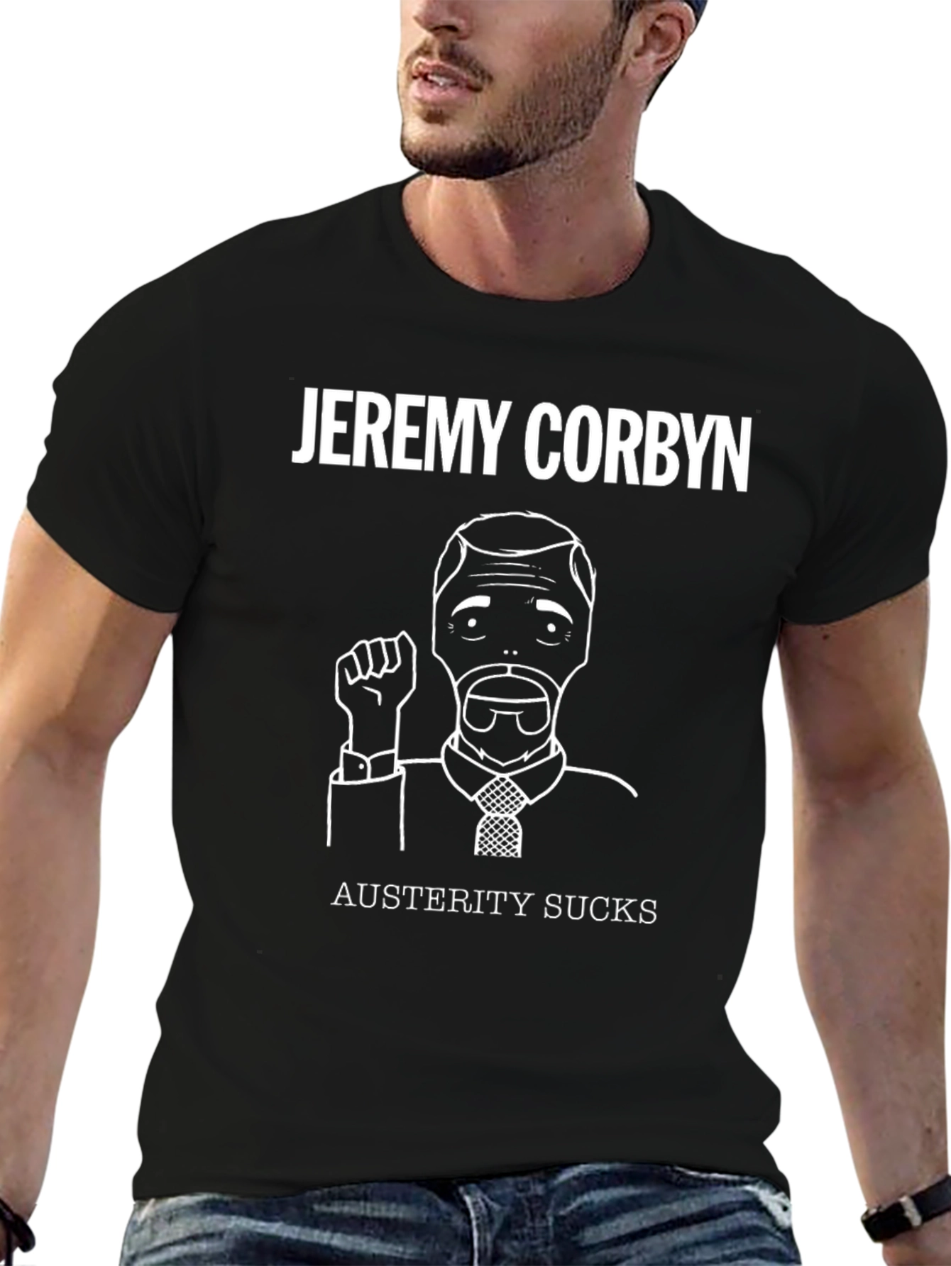 Black Jeremy Corbyn 'Austerity Sucks' Graphic Tee view 6