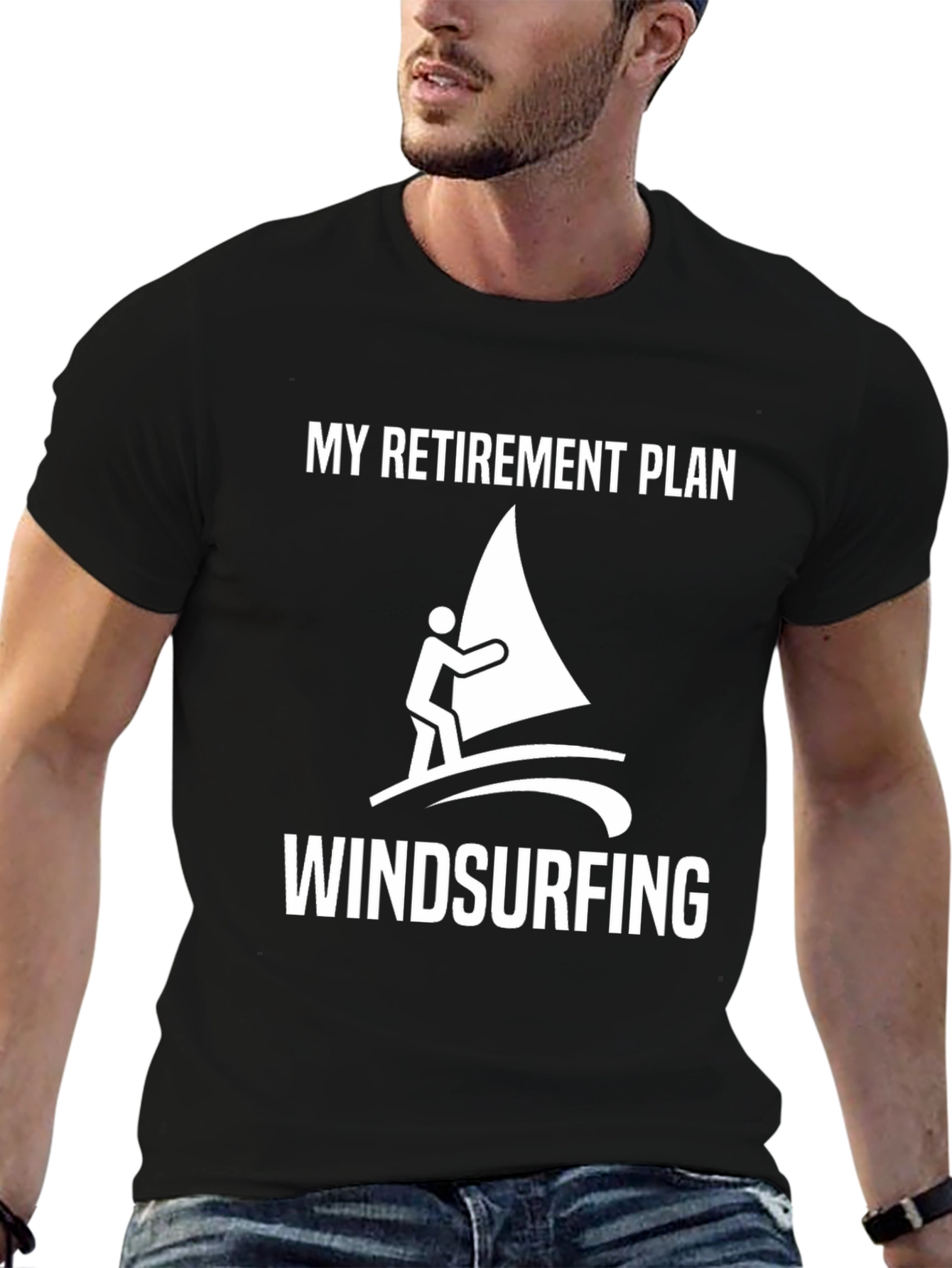 Black Retirement Plan Windsurfing Black Graphic Tee view 6