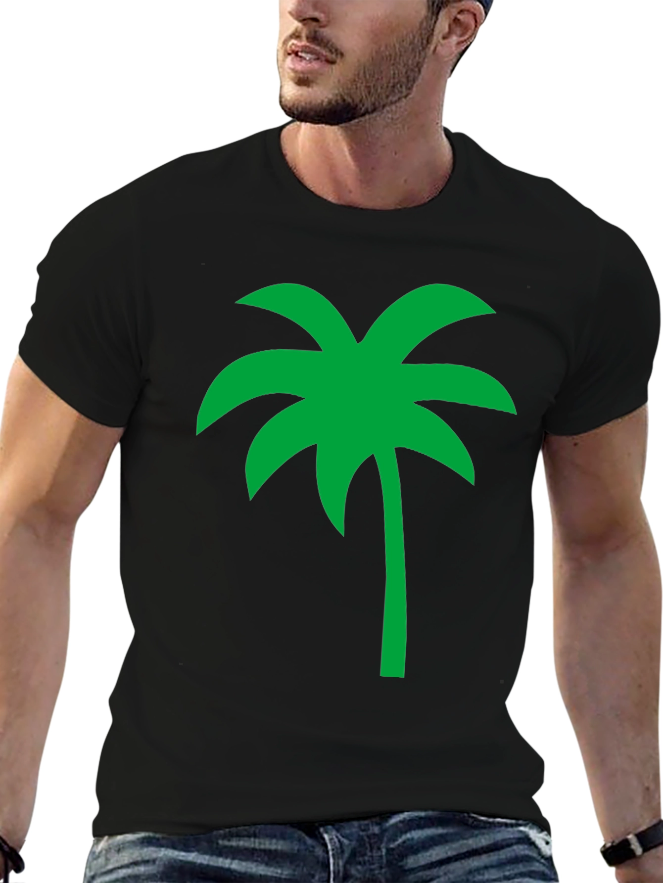 Black Tropical Palm Tree Graphic Tee - Black Cotton Casual Shirt view 6