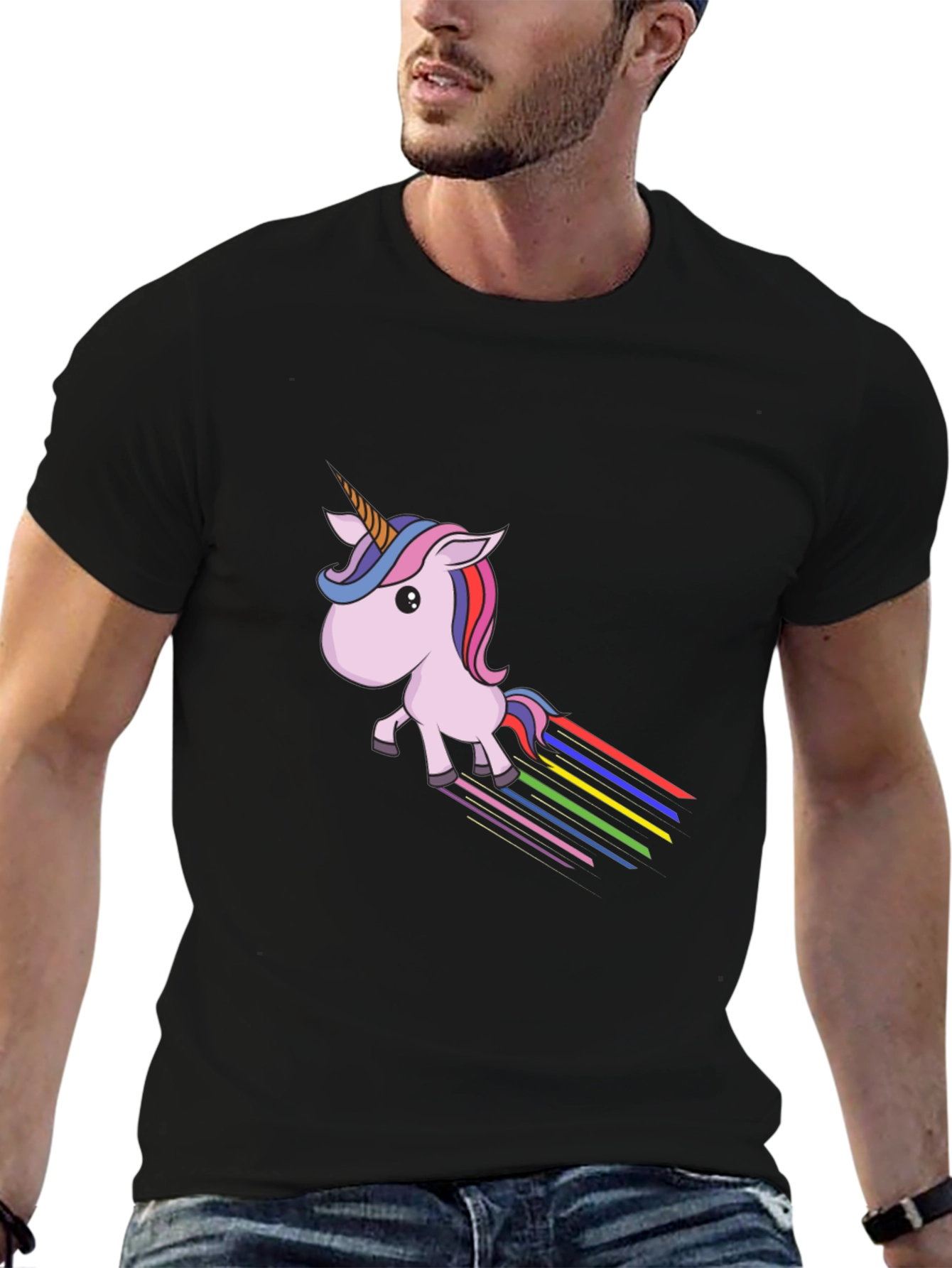 Black Rainbow Unicorn Graphic Tee - Black Cotton Blend view 6