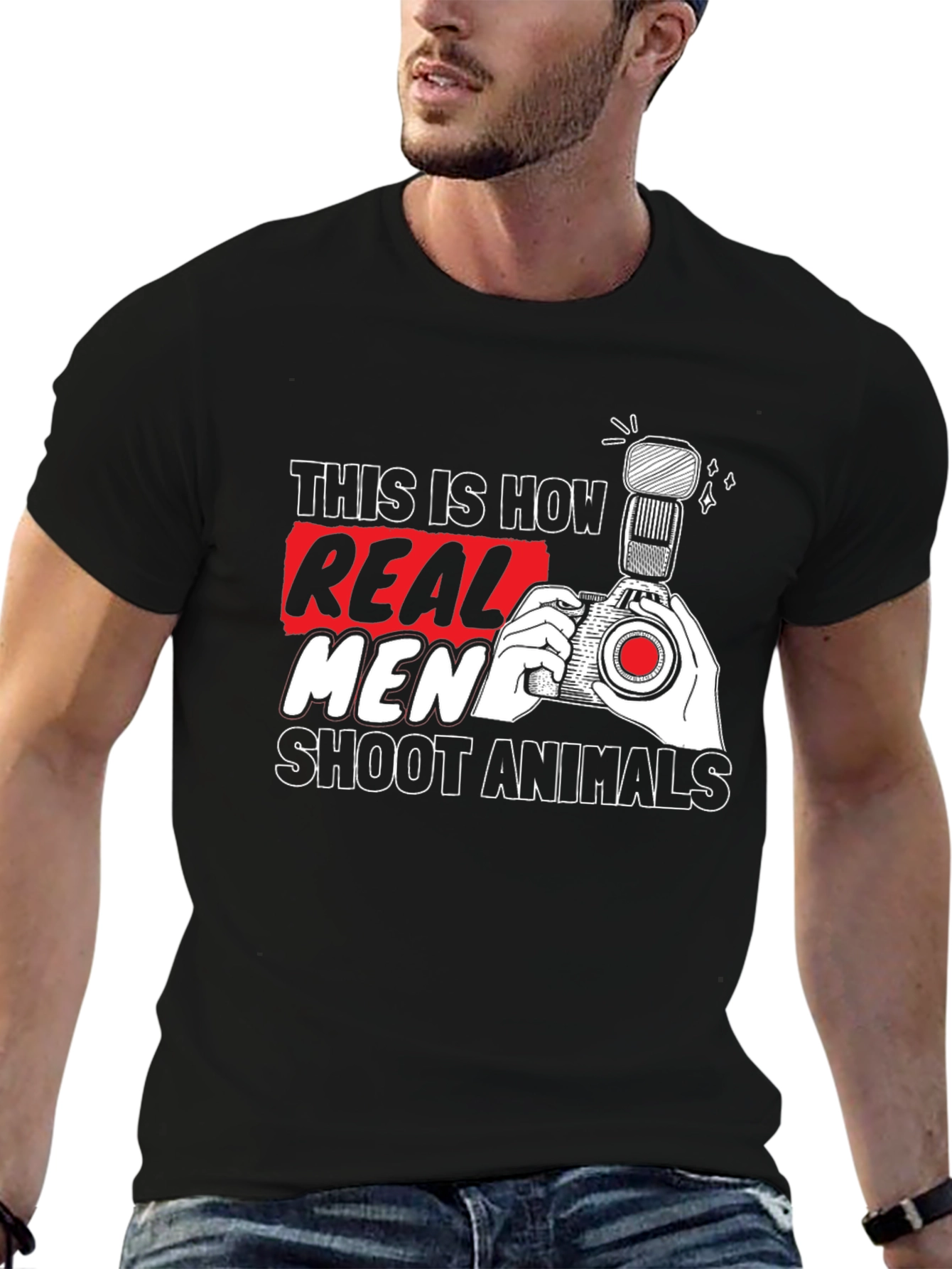 Black Real Men Shoot Animals T-Shirt Photography Black view 6
