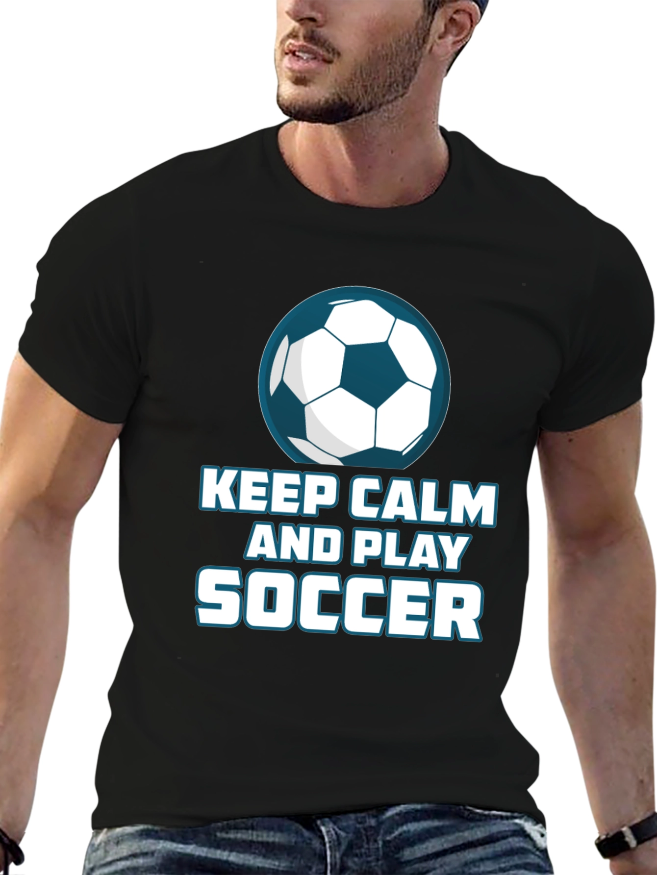 Black Keep Calm and Play Soccer T-Shirt view 6