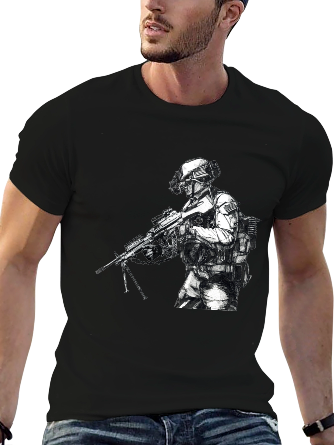 Black Tactical Soldier Graphic T-Shirt - Black view 6