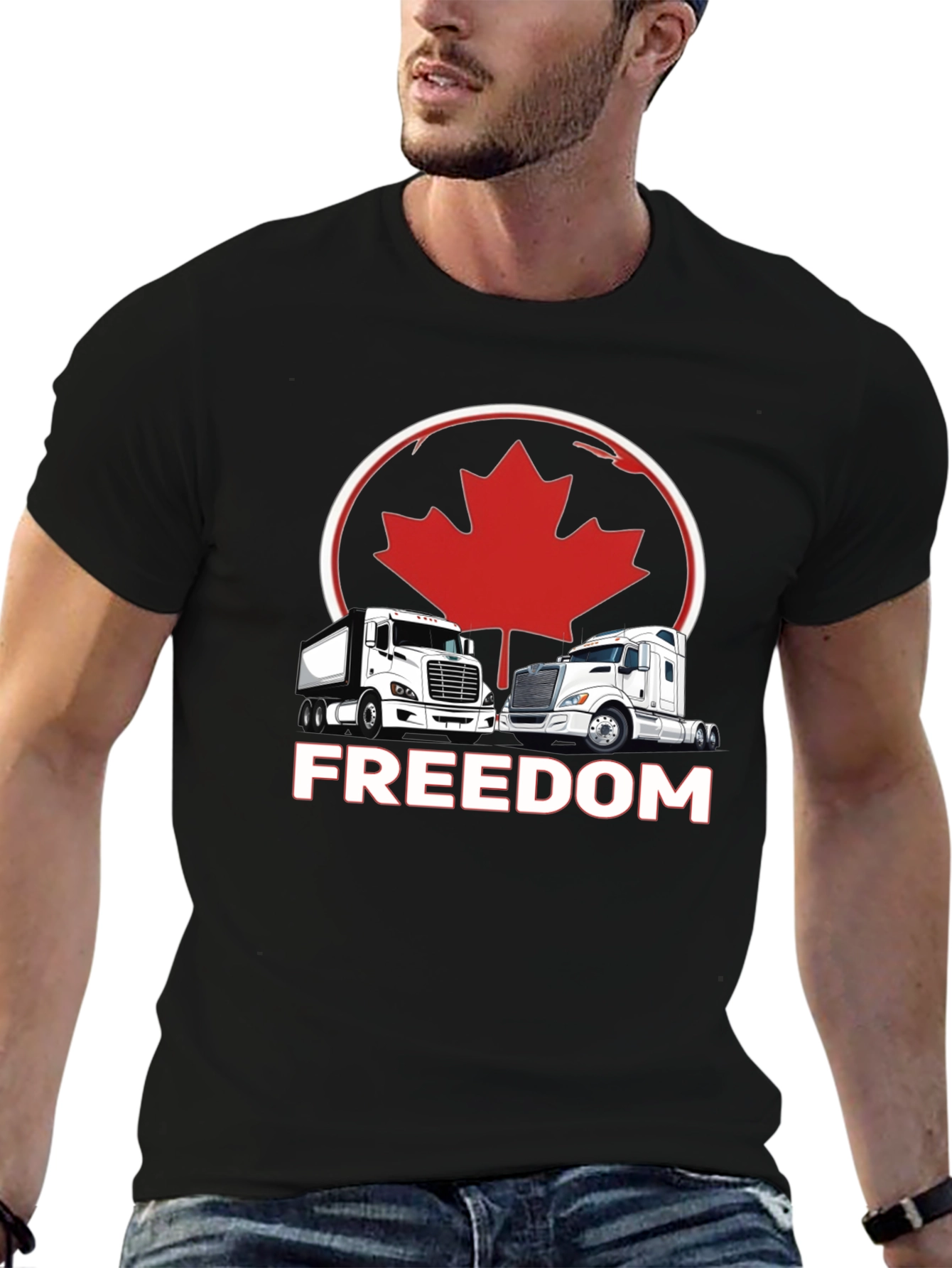 Black Freedom Trucker T-Shirt Canada Maple Leaf view 6