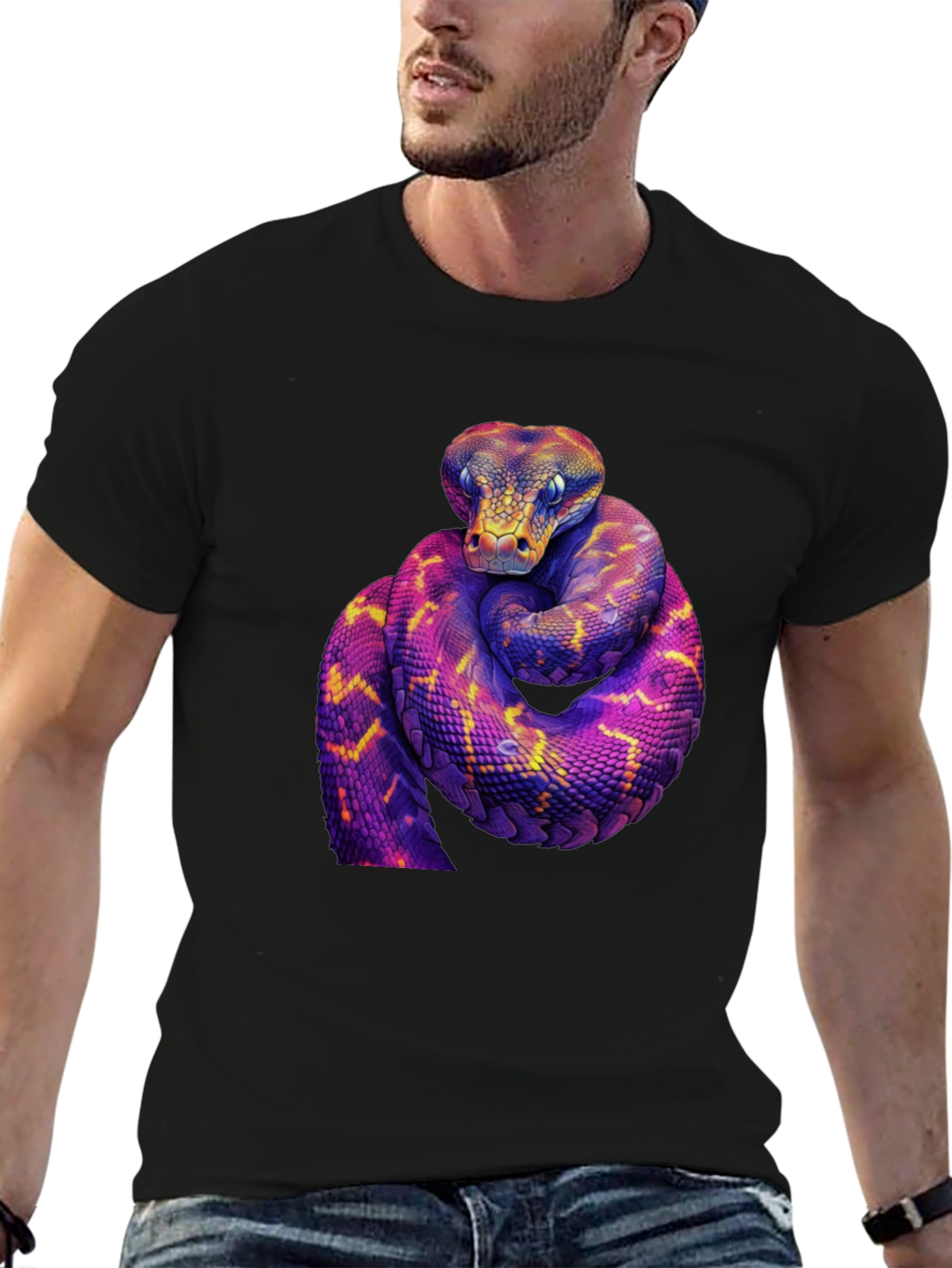Black Vibrant Snake Graphic Tee - Bold Reptile Design view 6