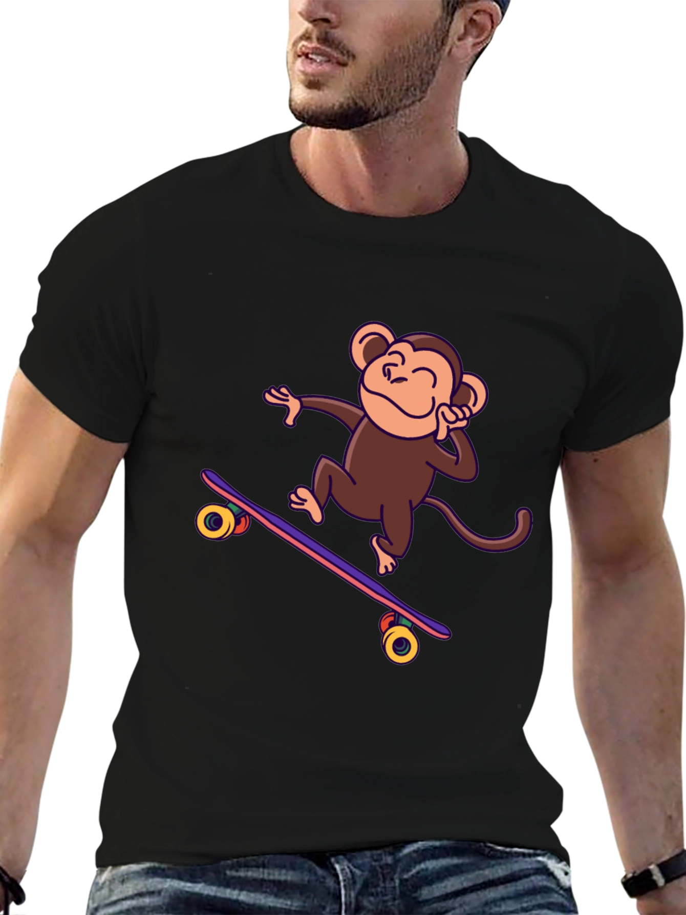 Black Skateboarding Monkey Graphic Tee - Fun & Stylish! view 6