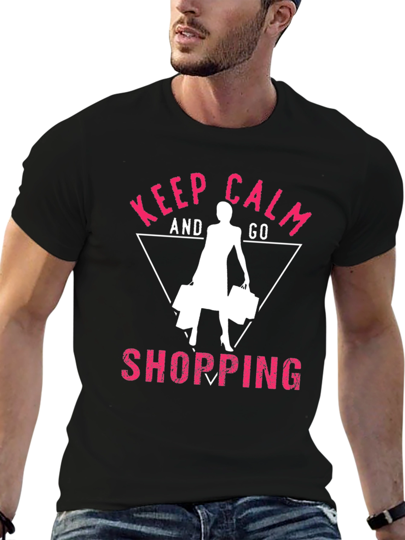 Black Keep Calm and Go Shopping Black T-Shirt view 6