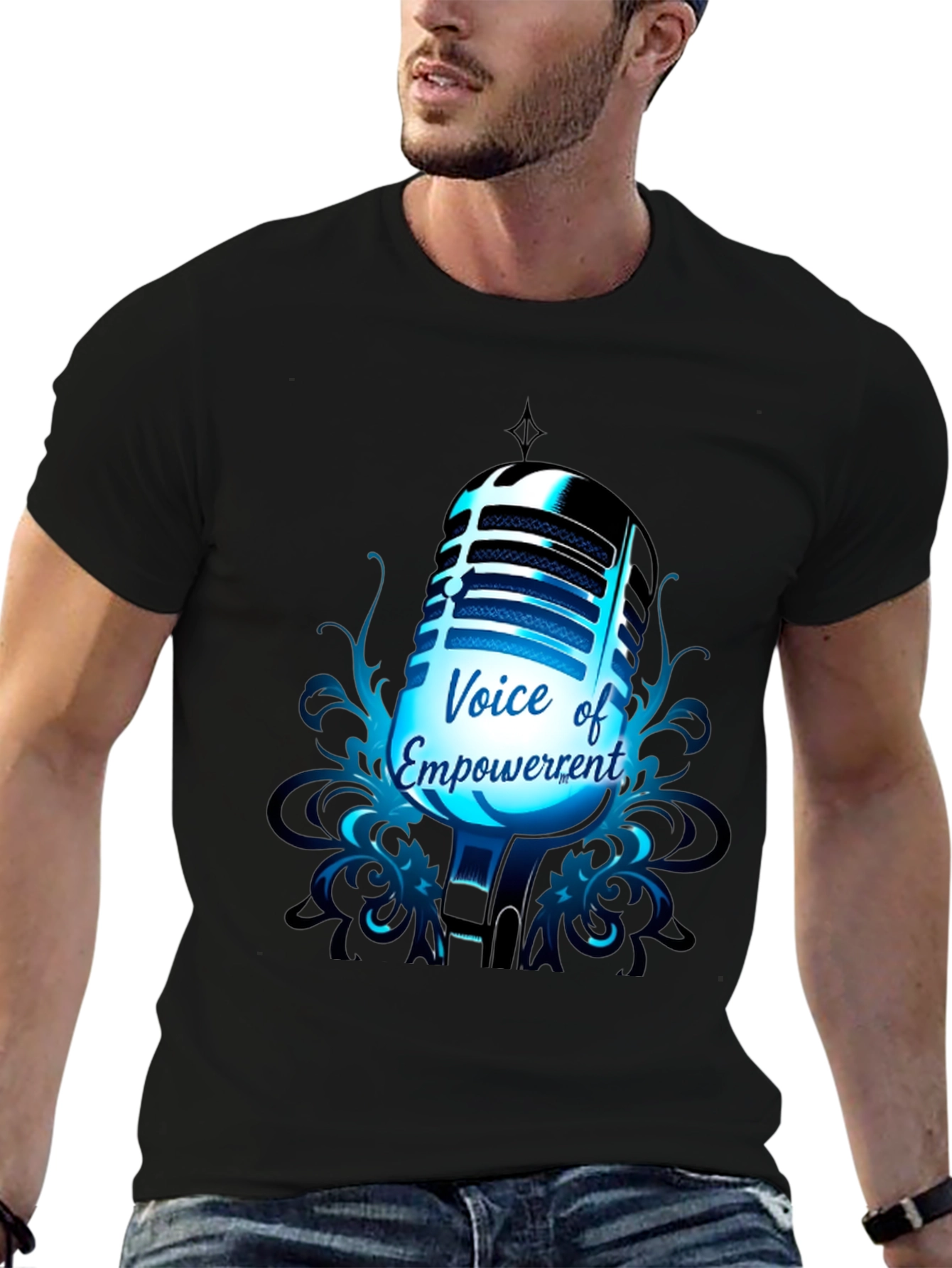 Black Voice of Empowerment T-Shirt: Retro Microphone Graphic Tee view 6