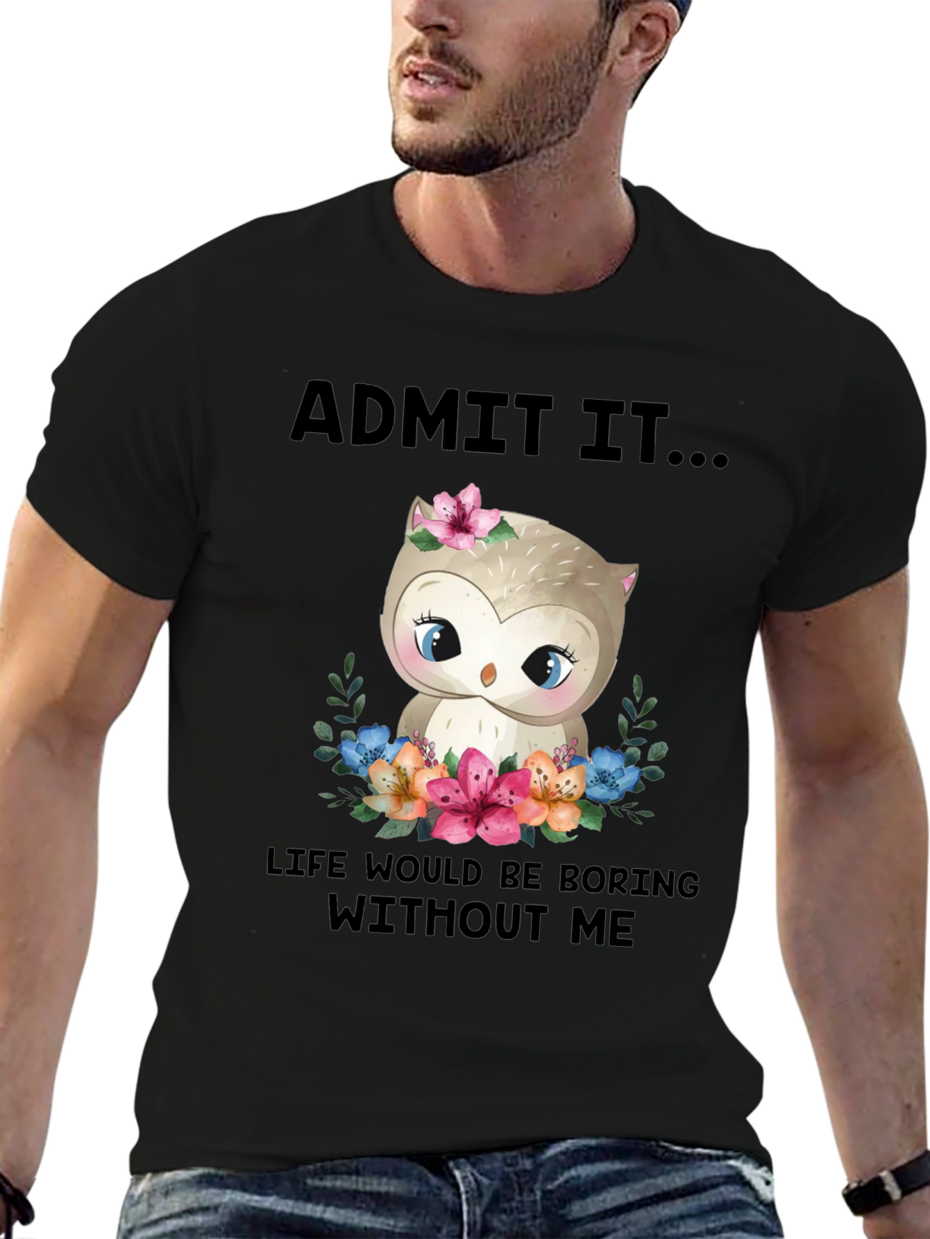 Black Cute Owl Graphic Tee - "Admit It..." view 6