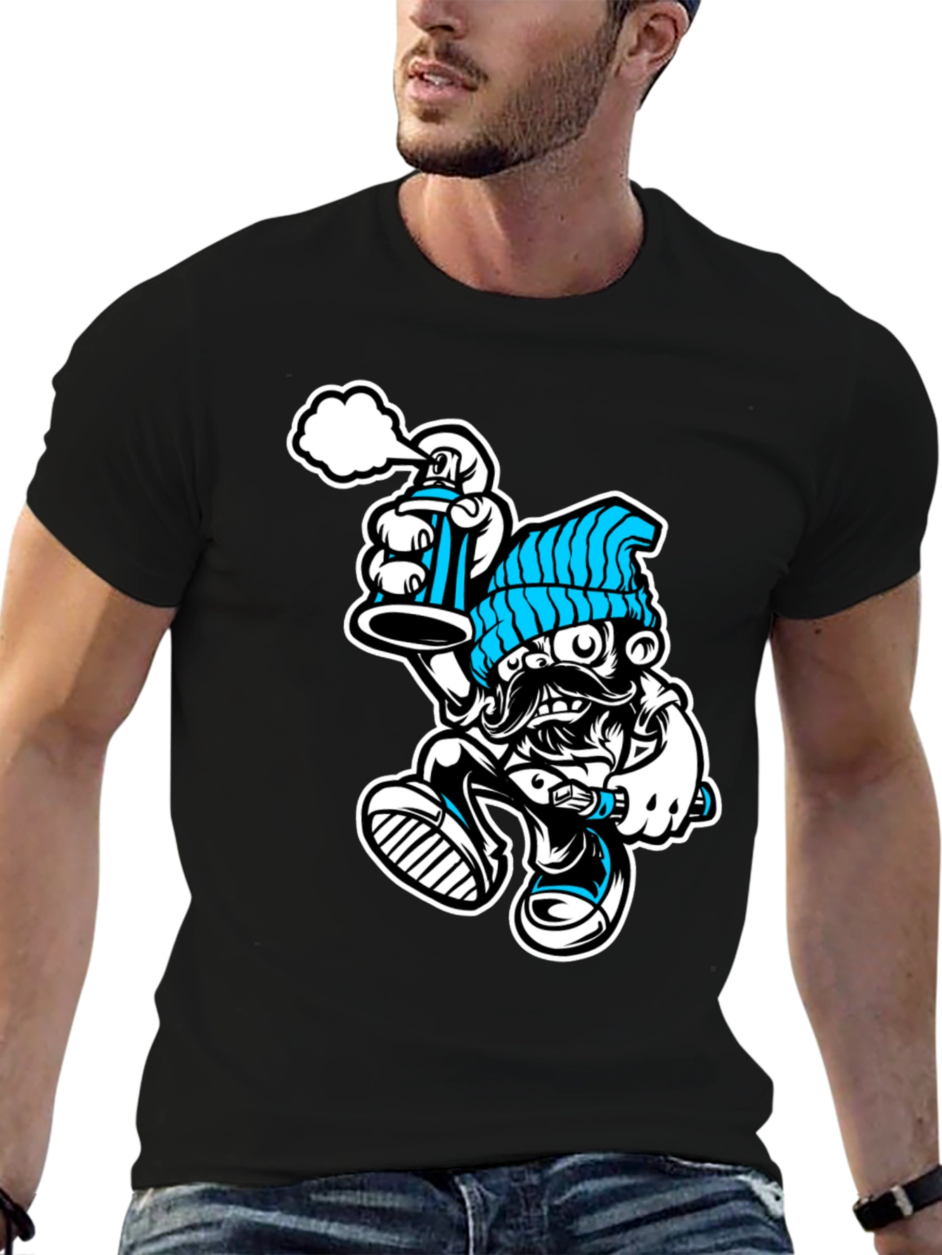 Black Cool Graphic T-Shirt: Graffiti Man view 6