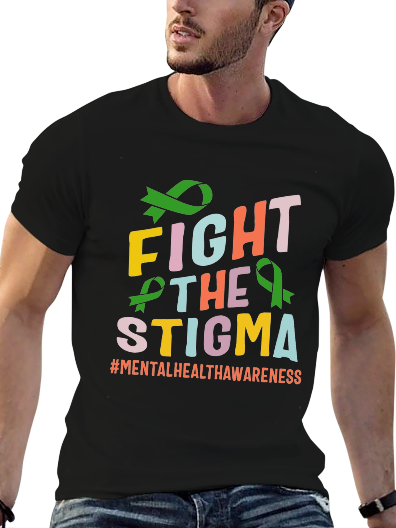 Black Fight The Stigma T-Shirt Mental Health Awareness view 6