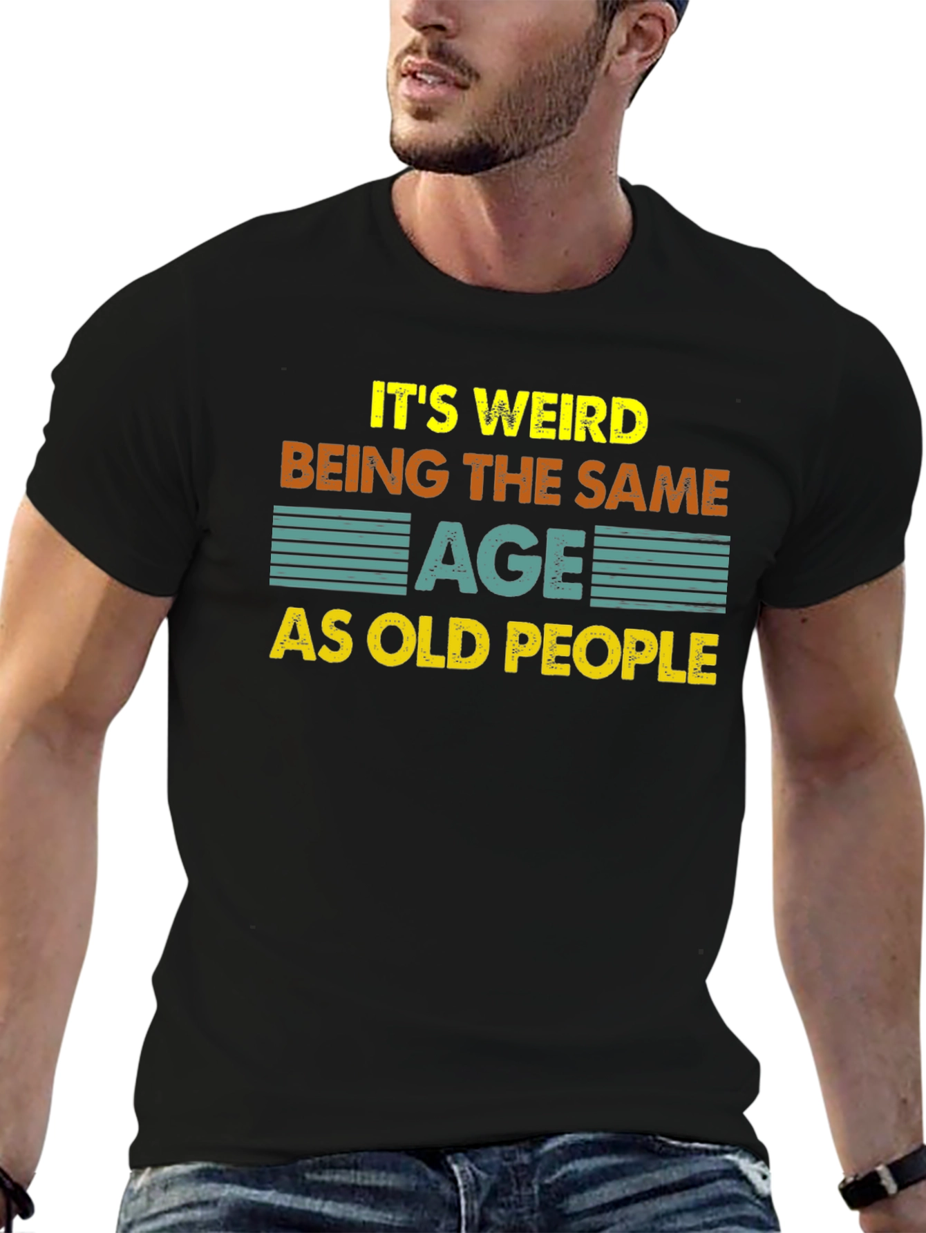 Black Funny "Same Age As Old People" Black T-Shirt view 6