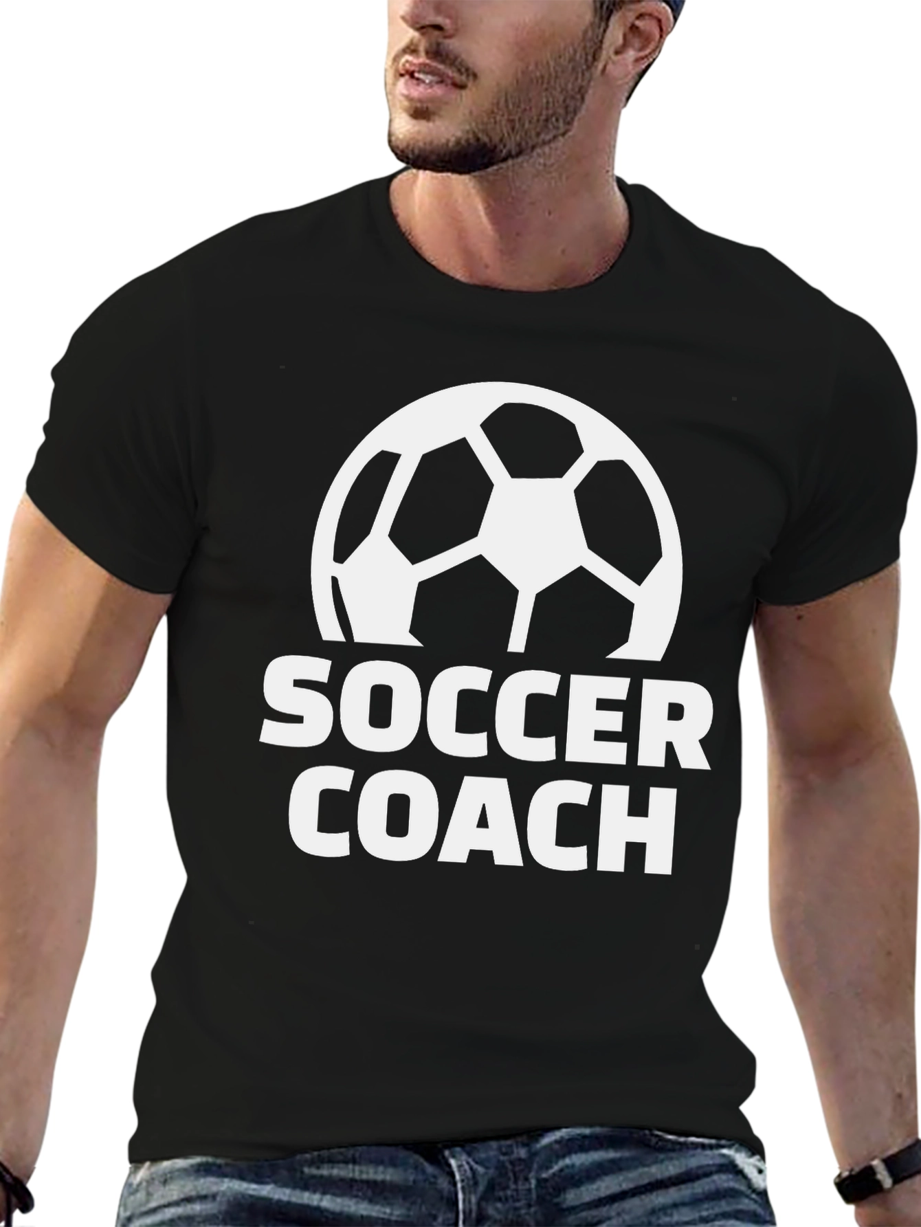 Black Soccer Coach Black T-Shirt view 6