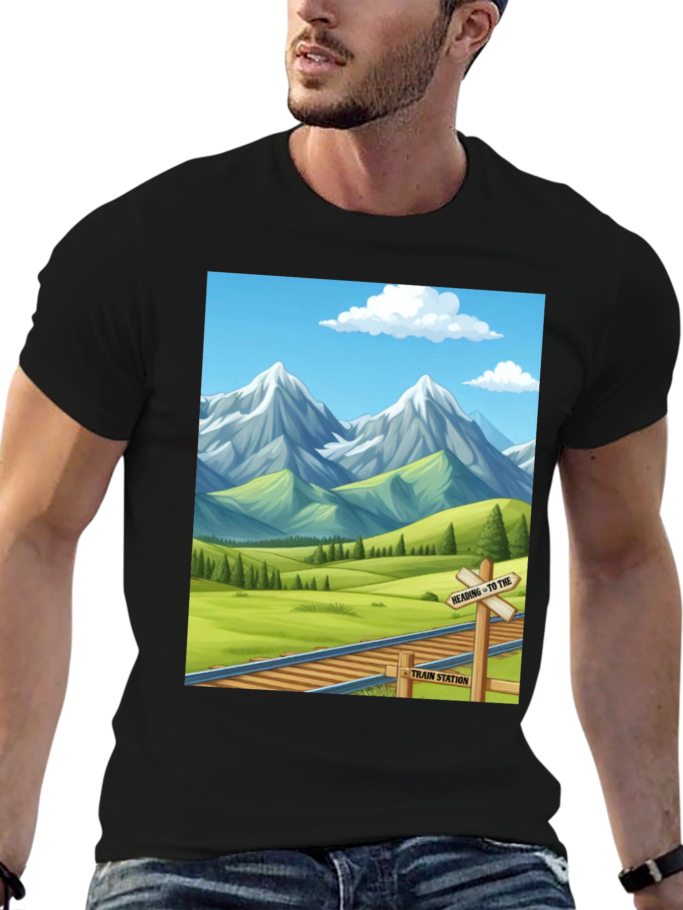 Black Scenic Mountain Train T-Shirt view 6