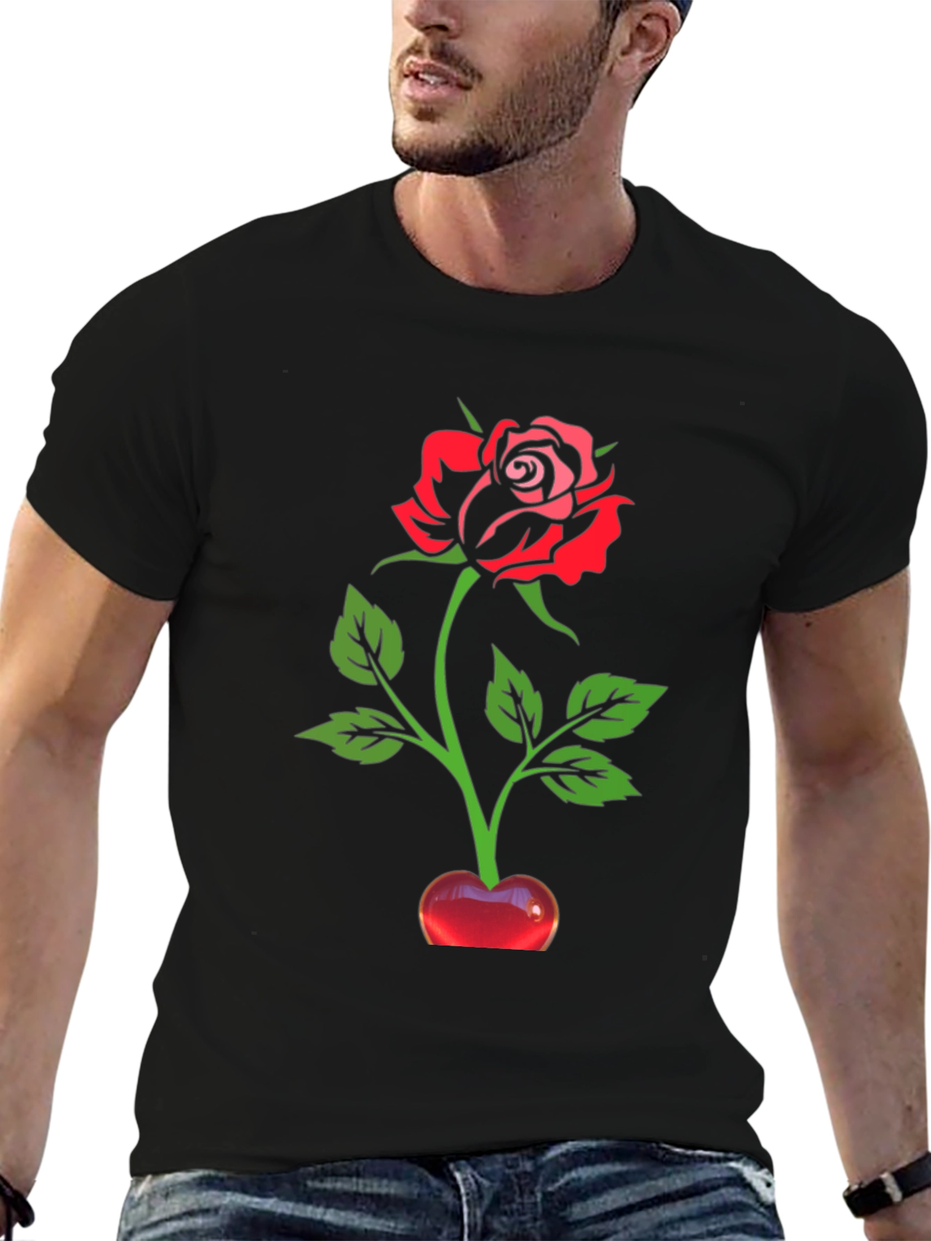 Black Rose in Cherry Vase Graphic T-Shirt view 6
