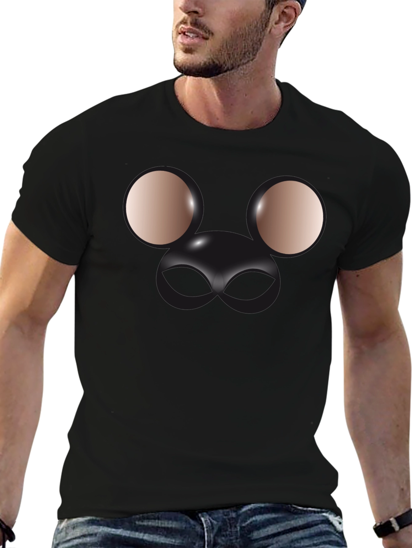 Black Funny Face T-Shirt - Unique Graphic Tee view 6