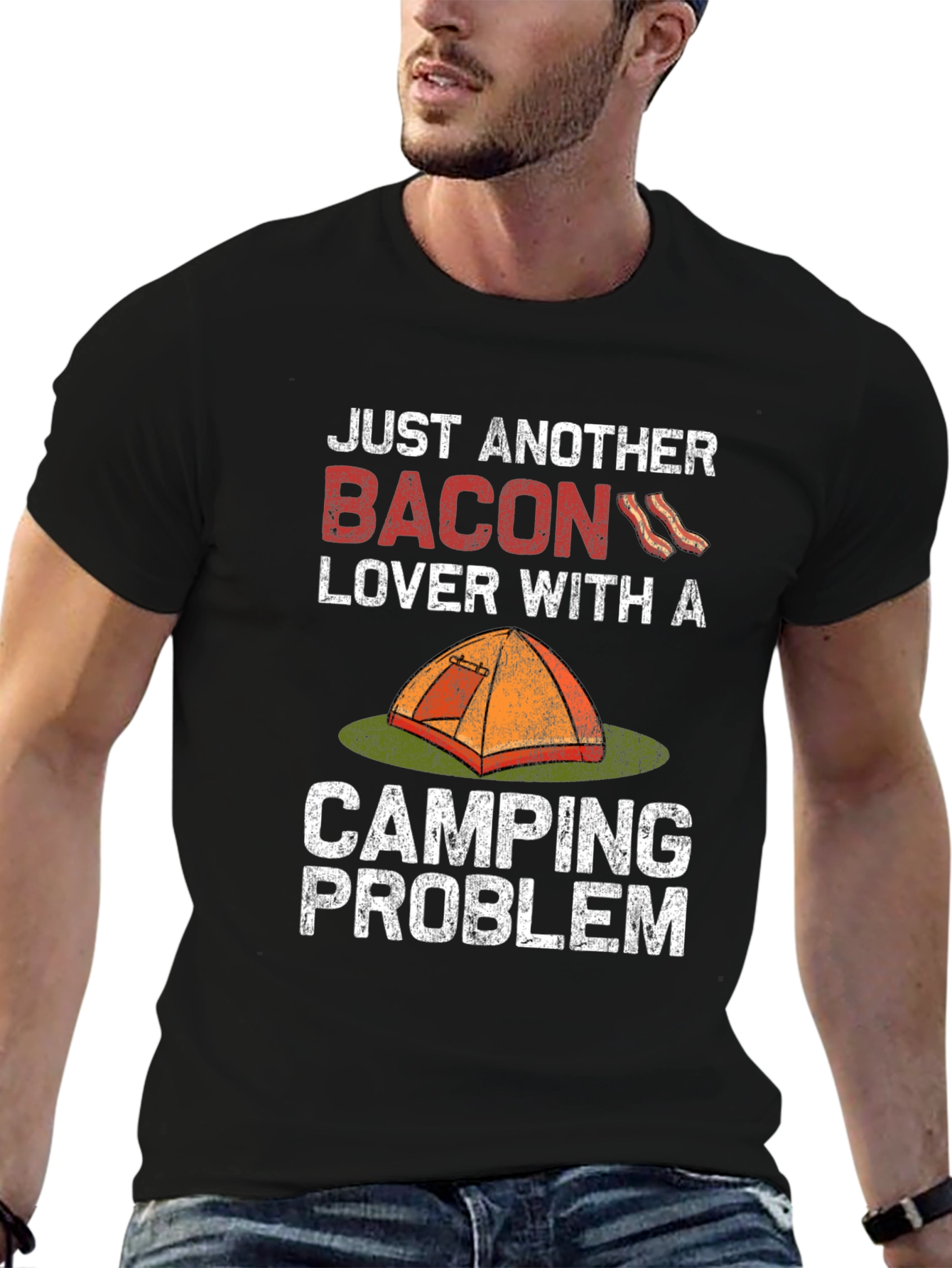 Black Bacon Lover Camping Problem T-Shirt view 6