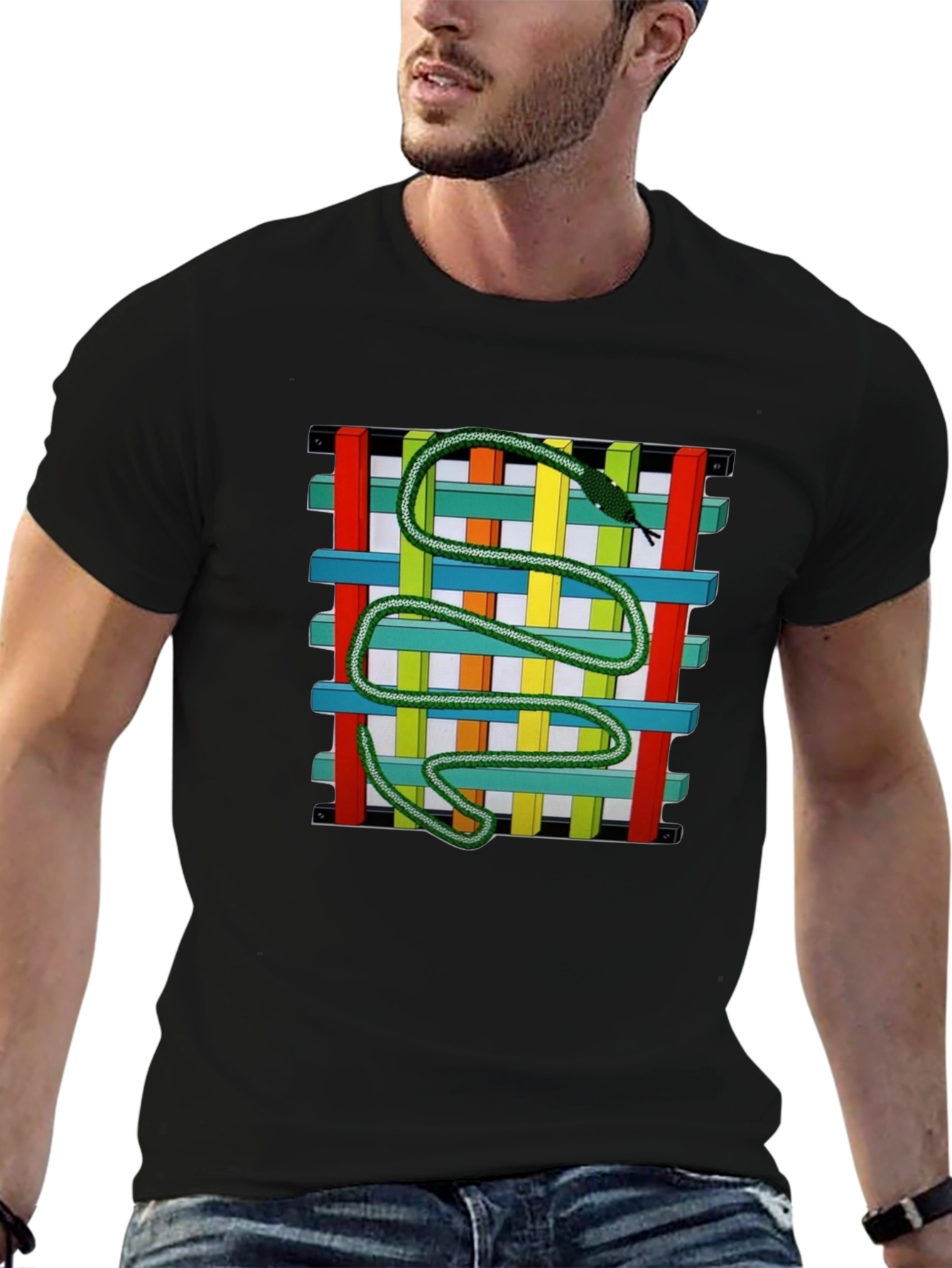 Black Snake Woven Graphic Black T-Shirt view 6