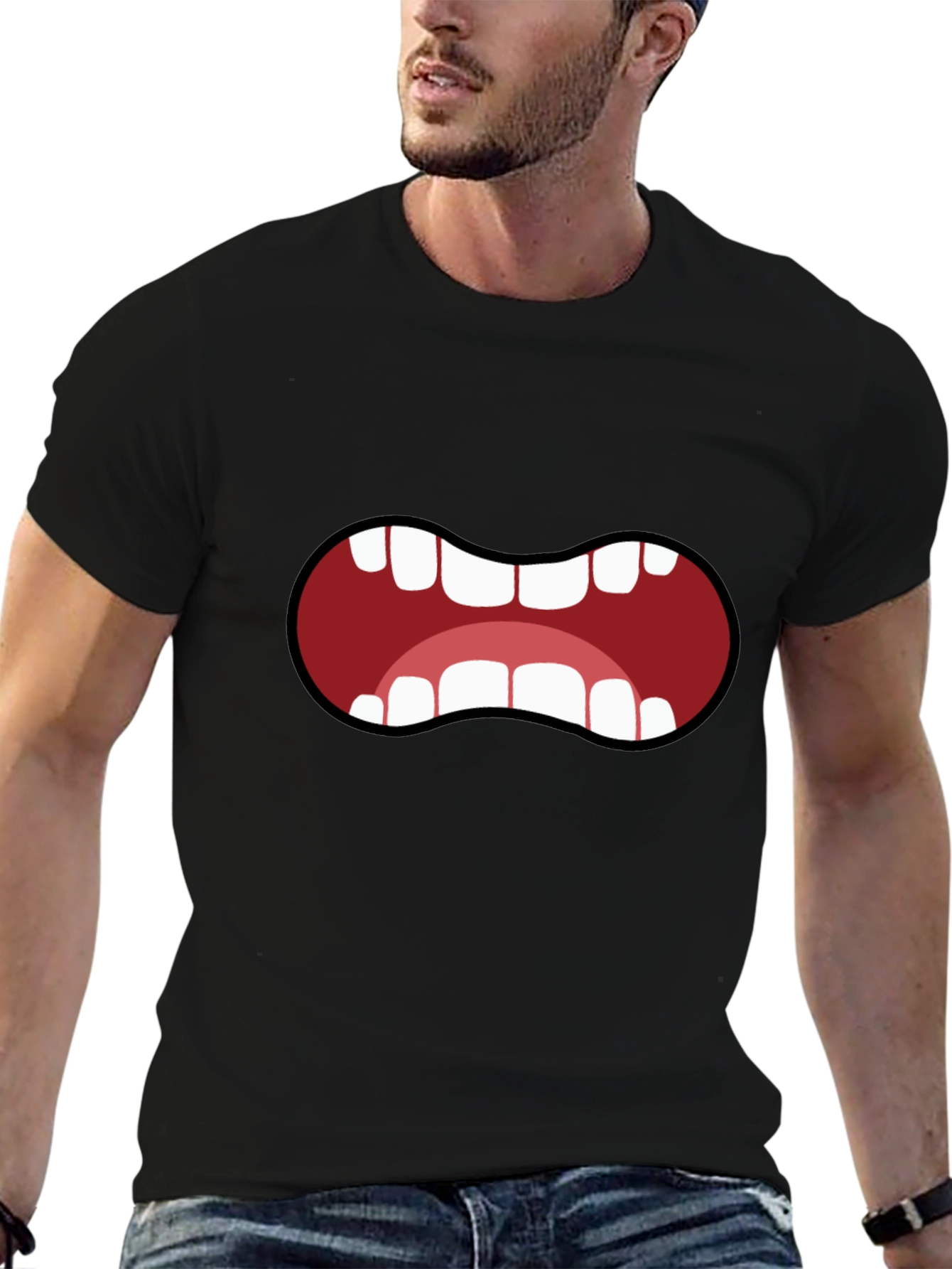 Black Cartoon Mouth T-Shirt - Funny Graphic Tee view 6
