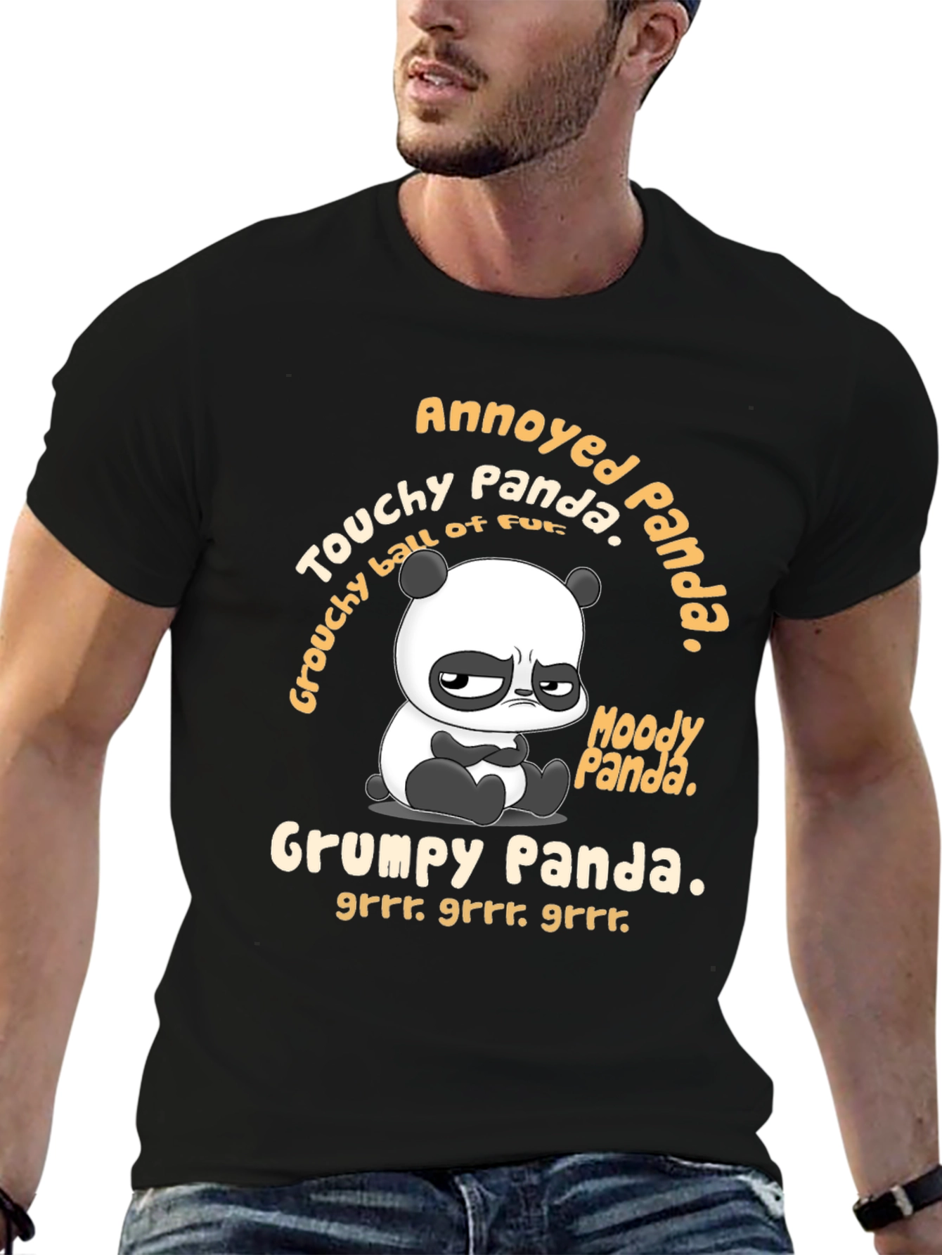 Black Grumpy Panda Graphic T-Shirt - Annoyed Panda Tee view 6