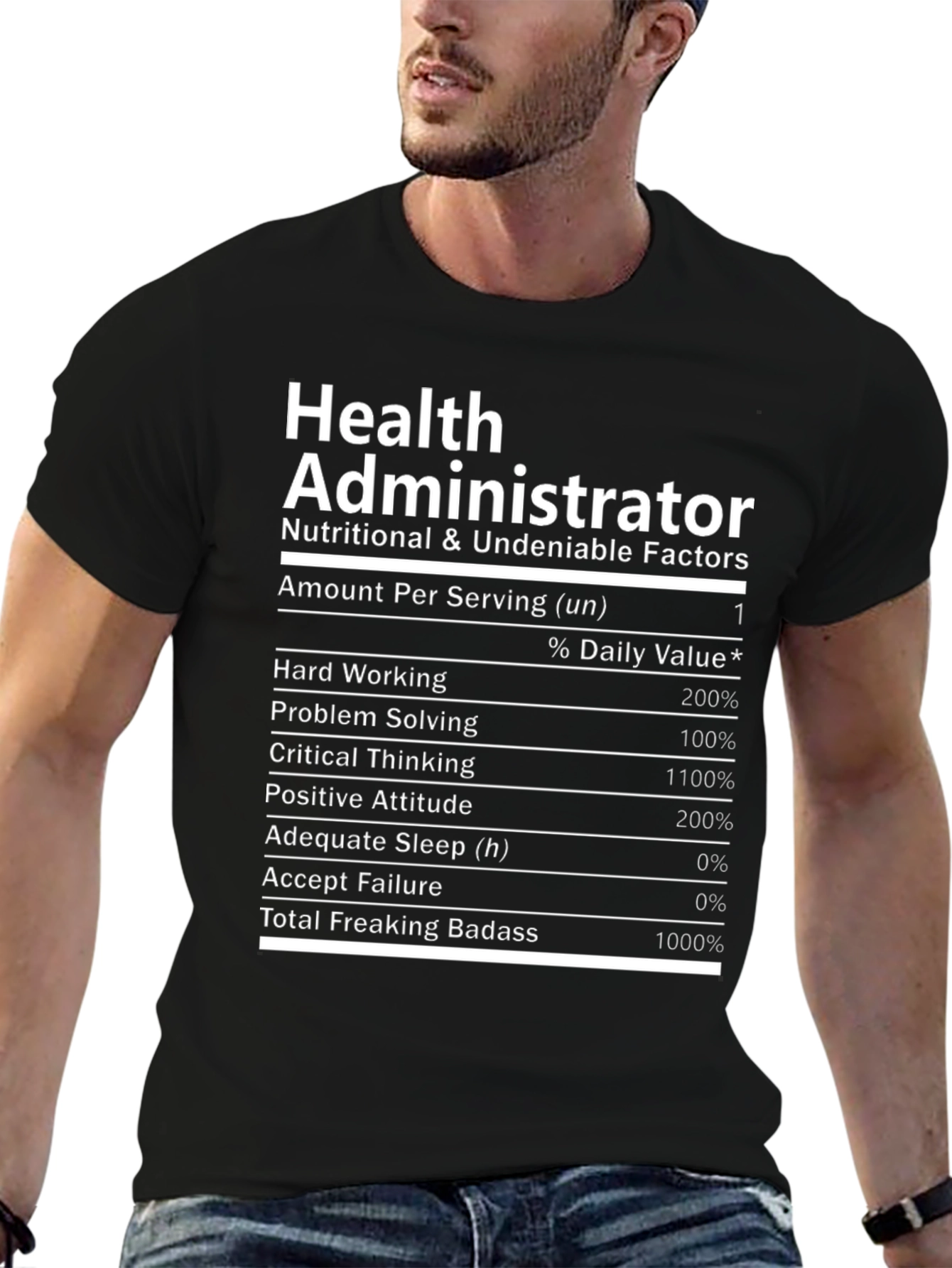 Black Health Administrator Nutrition Facts T-Shirt view 6