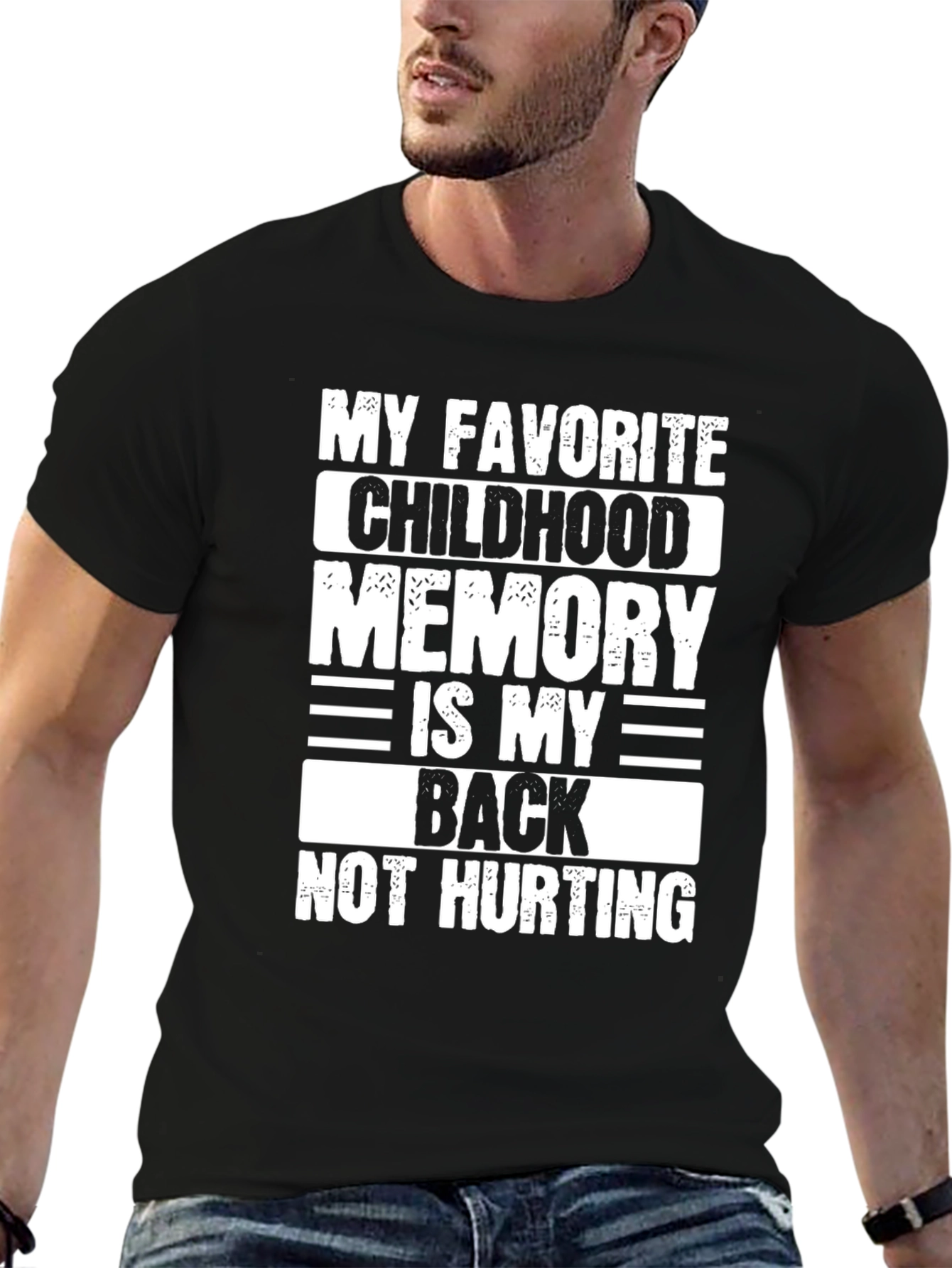 Black Funny Back Pain T-Shirt - My Favorite Childhood Memory view 6