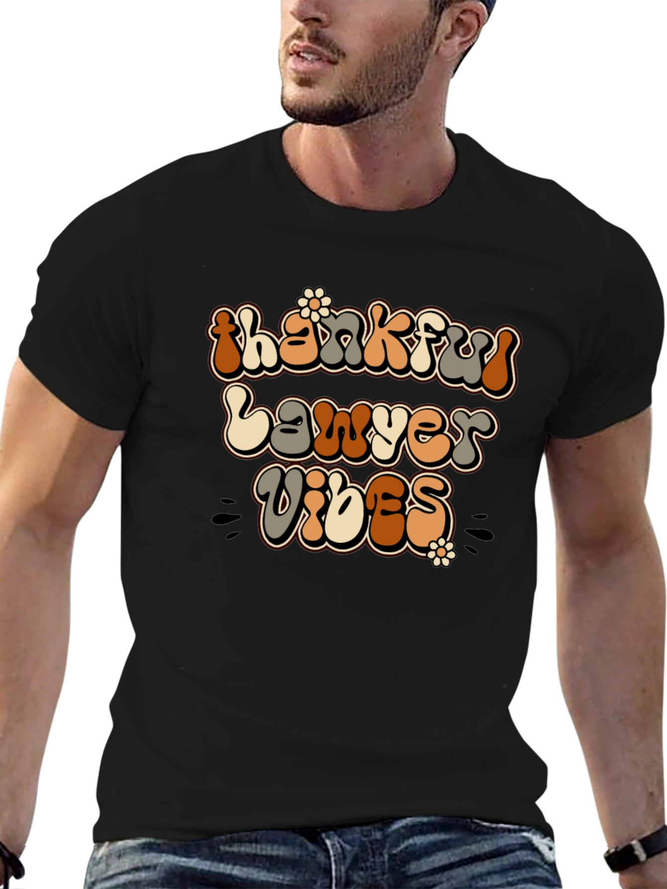Black Thankful Lawyer Vibes Retro T-Shirt view 6