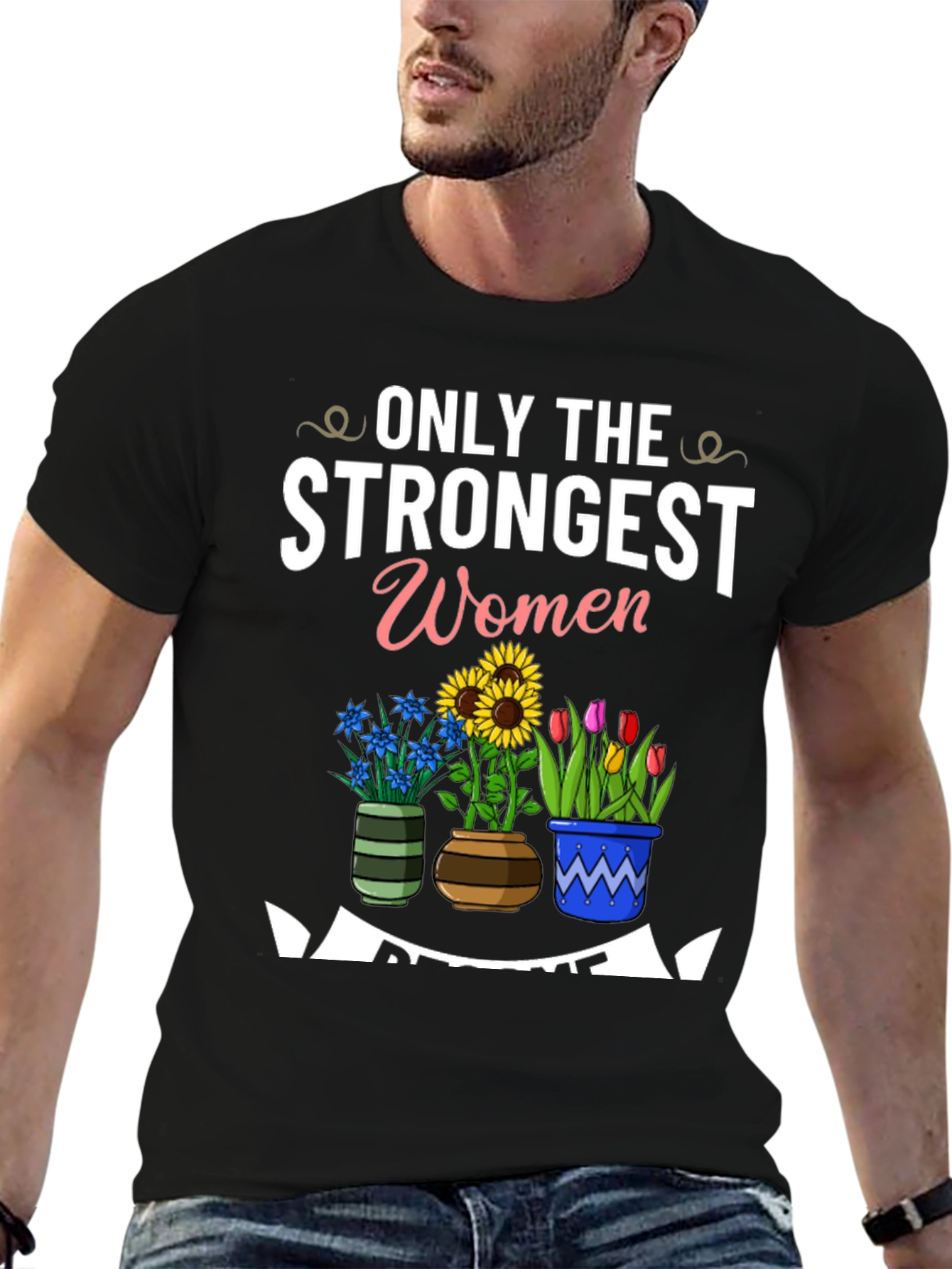 Black Strongest Women Awesome Flowers Black T-Shirt view 6