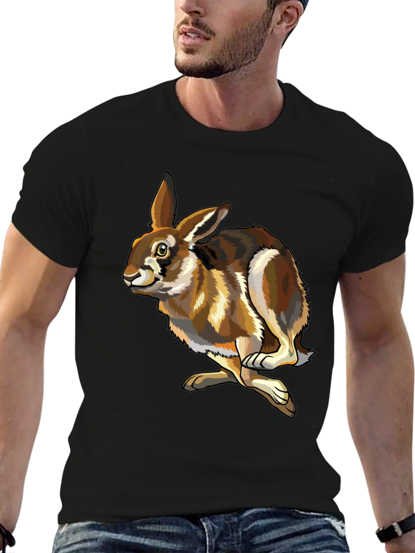 Black Hare Graphic Tee - Black Cotton T-Shirt view 6
