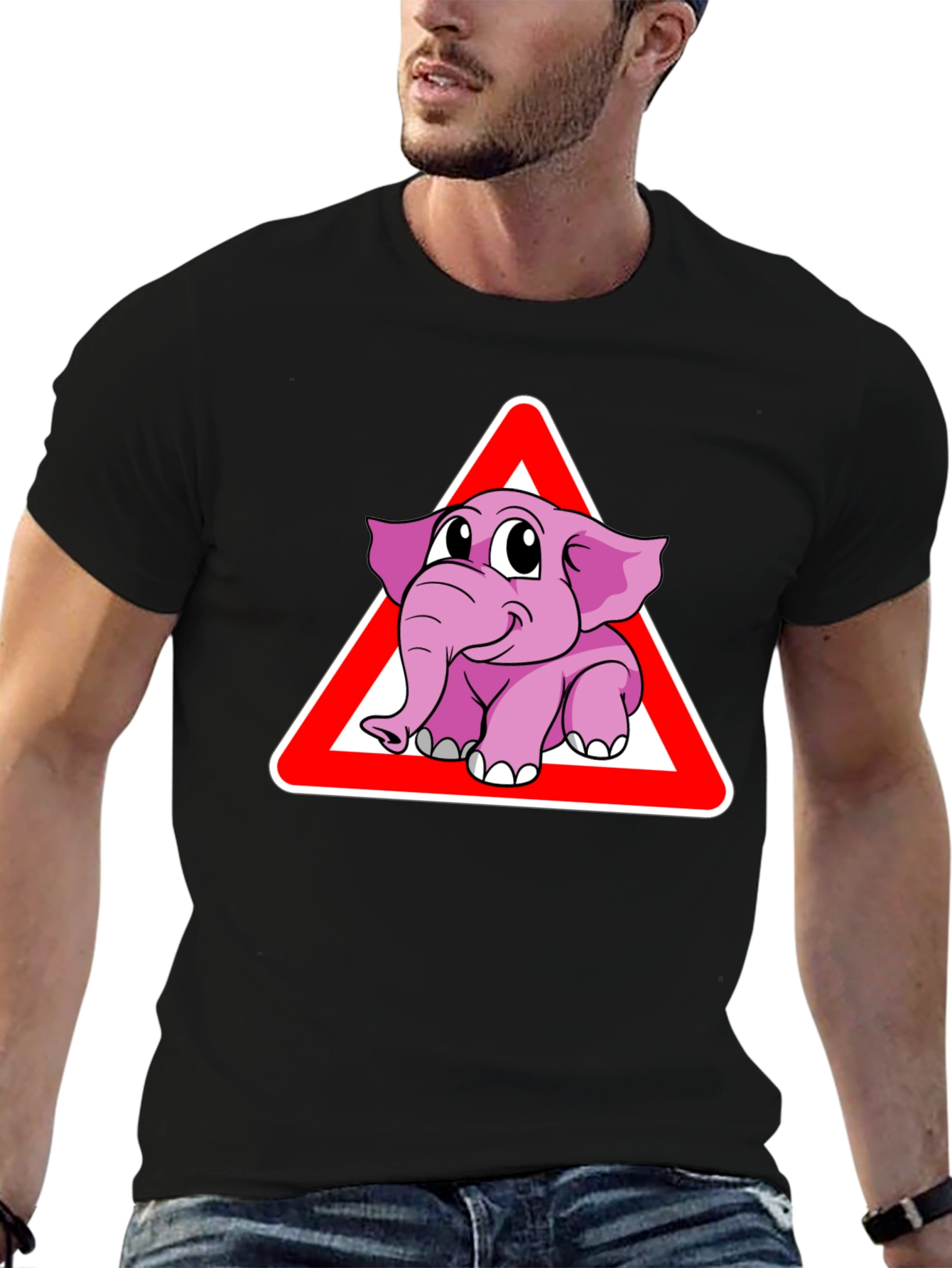 Black Elephant Crossing Funny Graphic T-Shirt view 6
