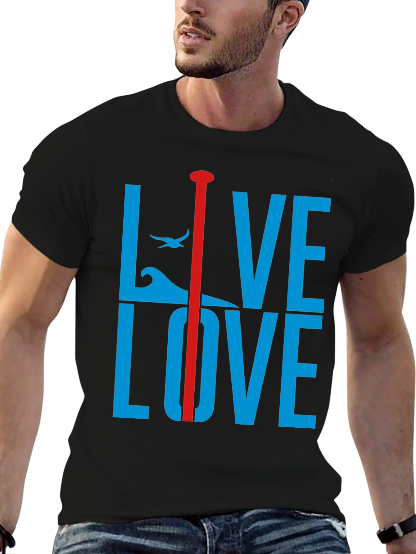 Black Live Love Graphic Tee - Blue and Red Design view 6