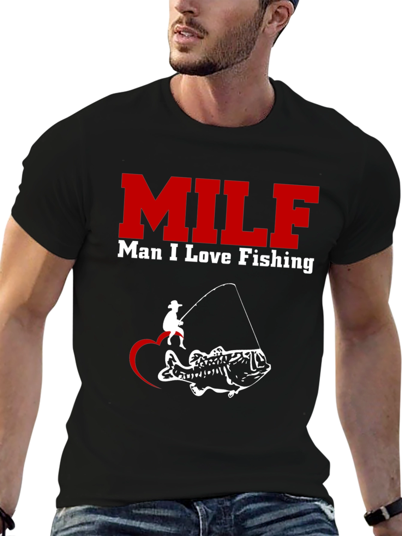 Black MILF Man I Love Fishing Black T-Shirt view 6