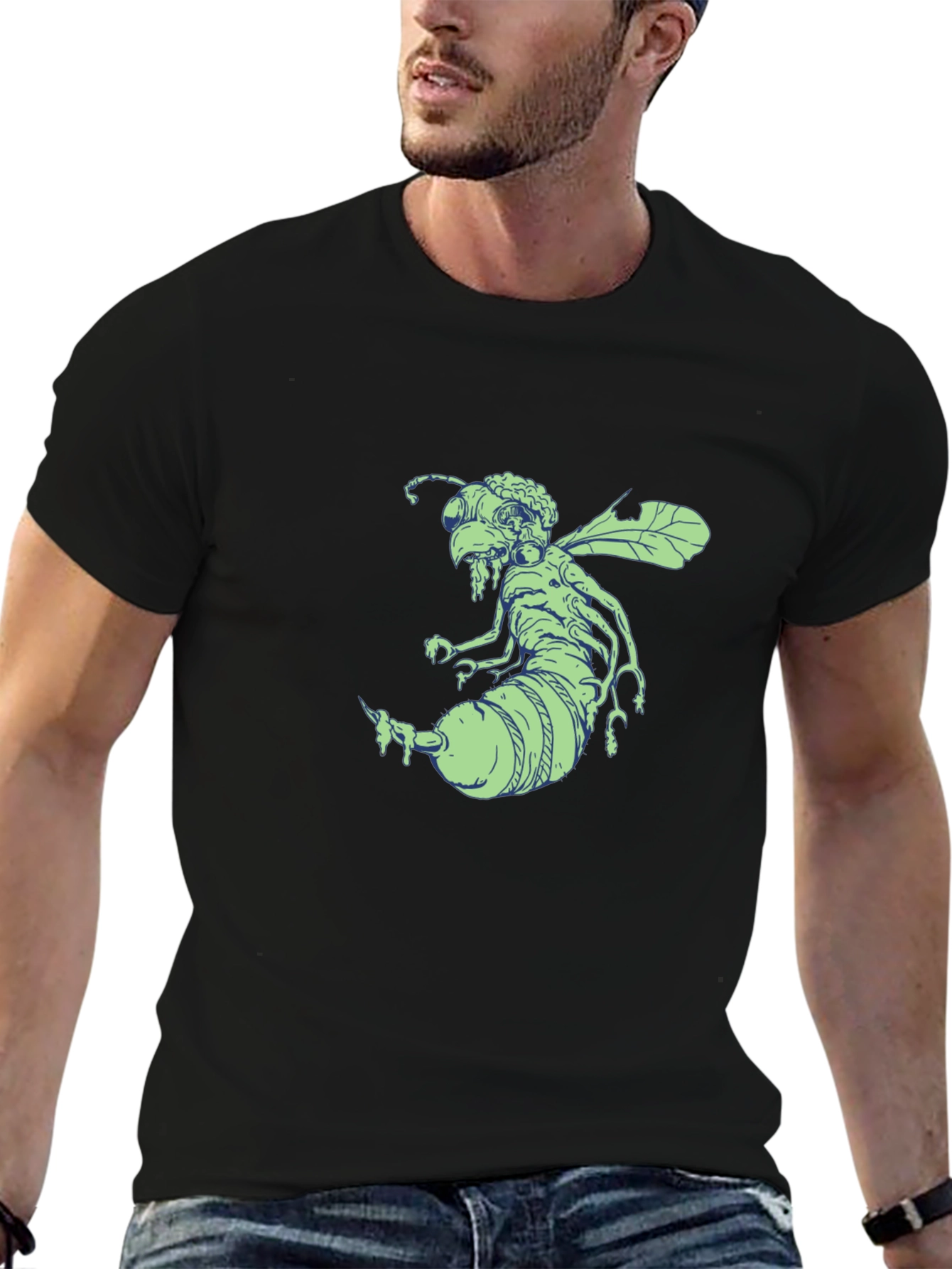 Black Horror Bee Graphic T-Shirt view 6