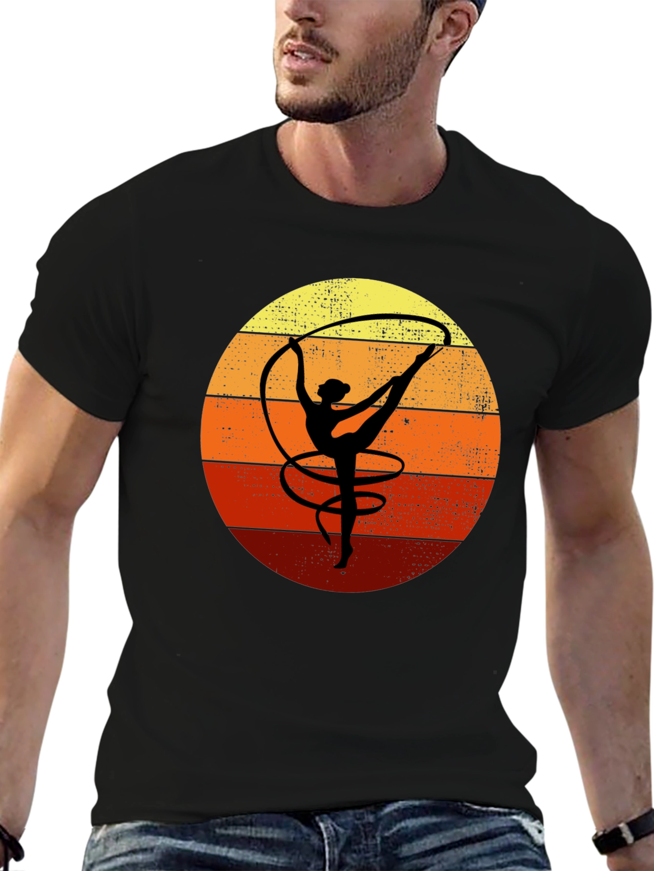 Black Retro Gymnastics Sunset T-Shirt view 6