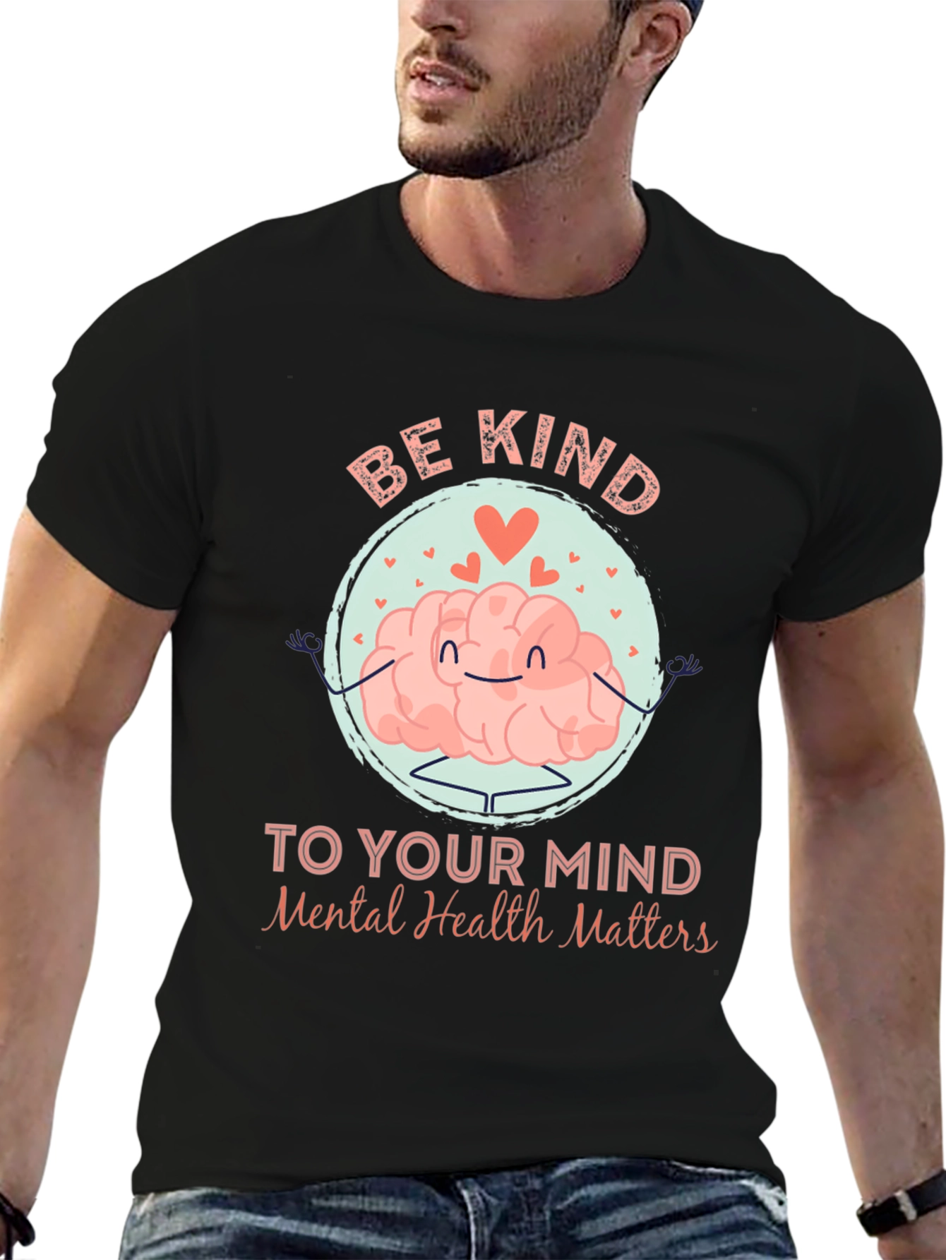 Black Be Kind to Your Mind T-Shirt - Mental Health Matters view 6