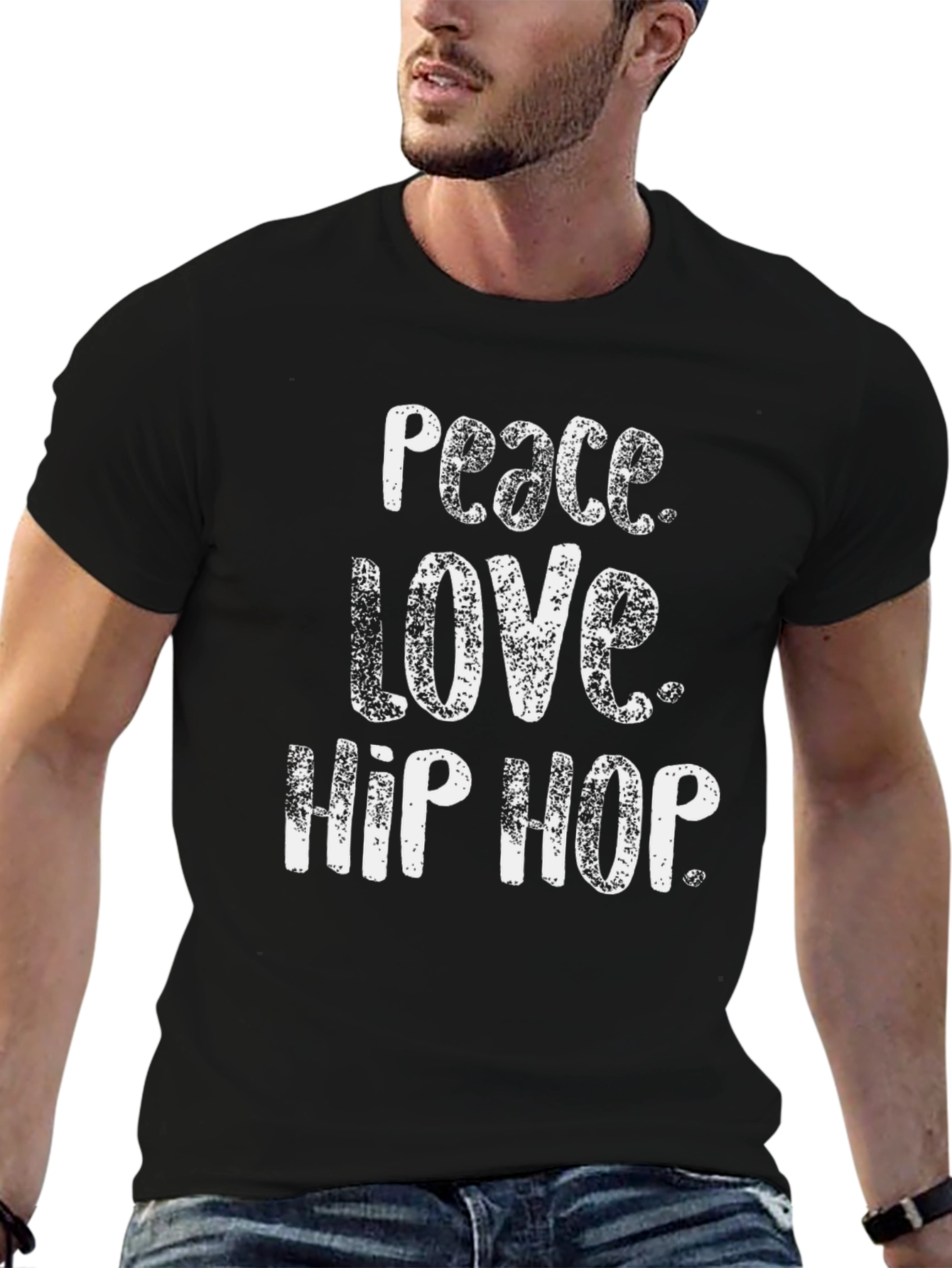 Black Peace Love Hip Hop Black Graphic T-Shirt view 6