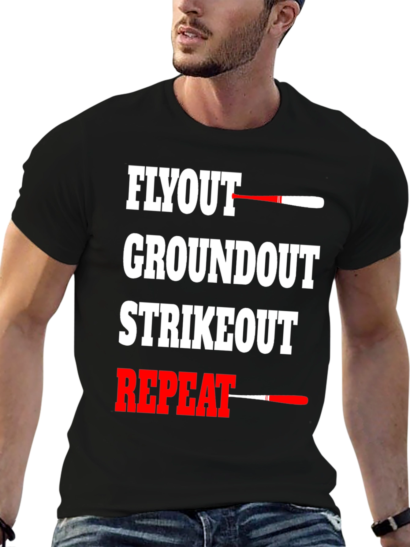 Black Baseball Flyout Repeat Graphic T-Shirt view 6