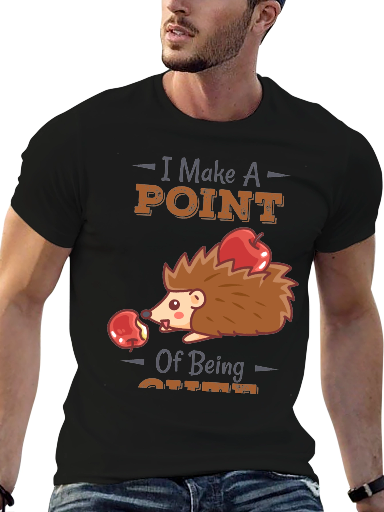 Black Cute Hedgehog T-Shirt - I Make A Point of Being Cute view 6