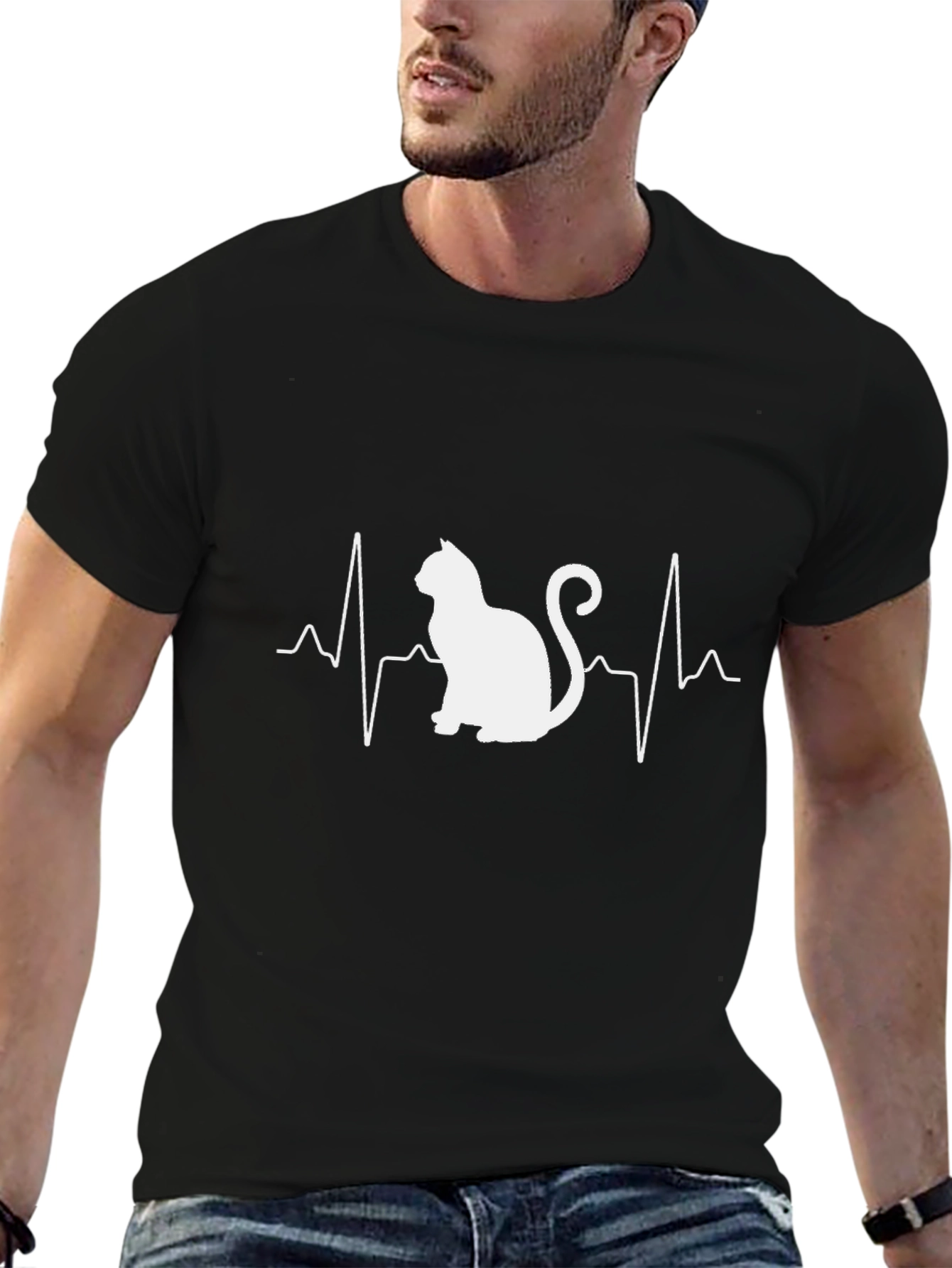 Black Cat Heartbeat Graphic Tee - Black view 6