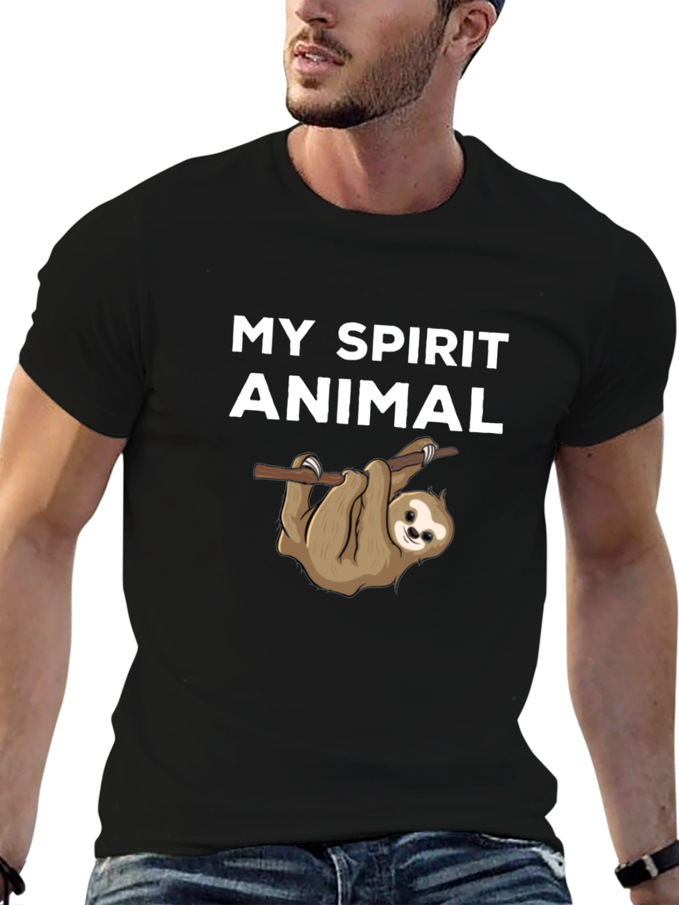 Black My Spirit Animal Sloth T-Shirt Black Cotton view 6