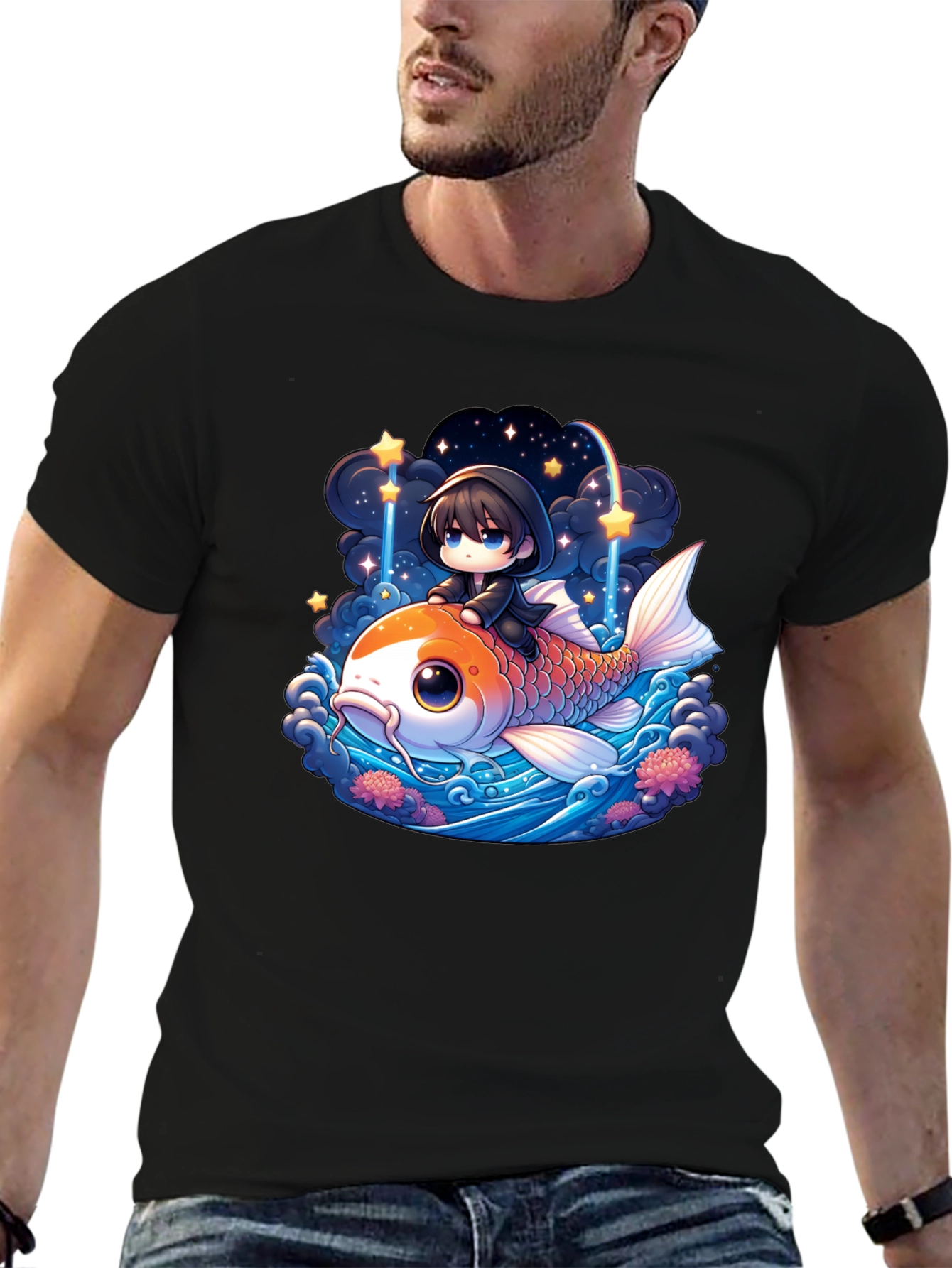Black Koi Fish Anime Graphic Tee view 6