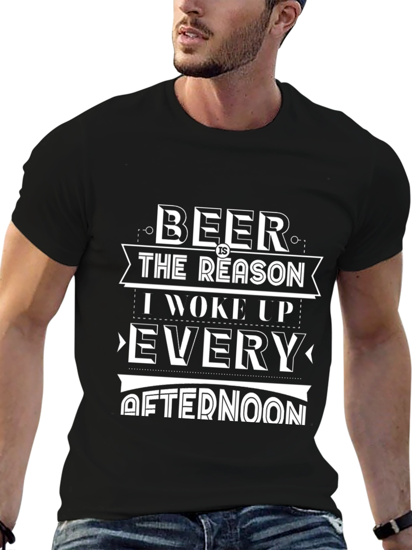 Black Humorous "Beer Reason" Graphic Print Black T-Shirt view 6