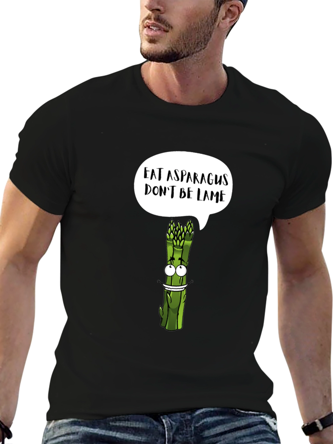 Black Eat Asparagus, Don't Be Lame Graphic T-Shirt view 6