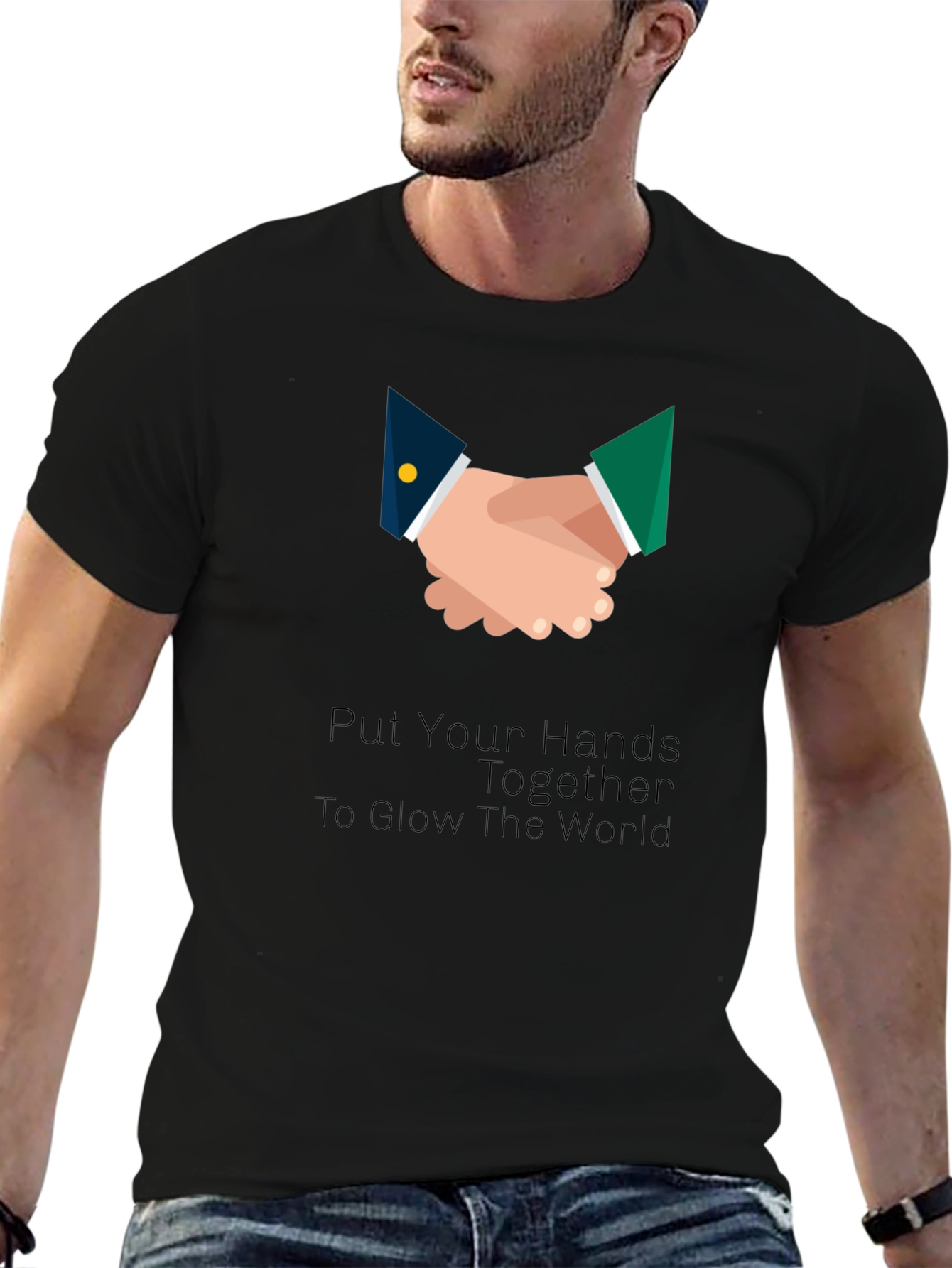 Black Hands Together Graphic Tee - Unisex Black T-Shirt view 6