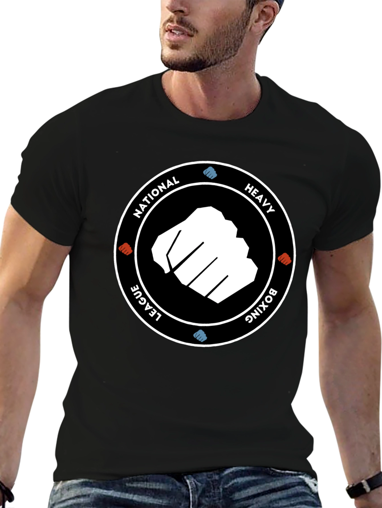 Black National Heavy Boxing League Black T-Shirt view 6