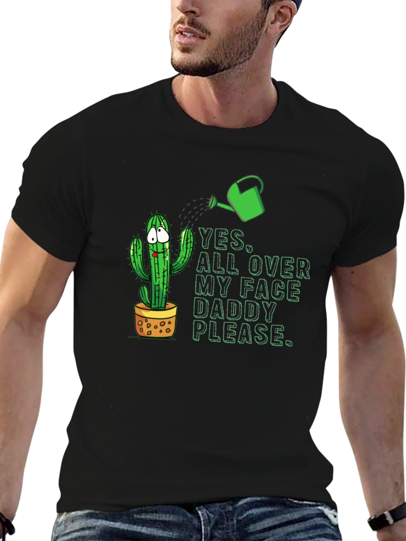 Black Funny Cactus T-Shirt: Yes All Over My Face view 6