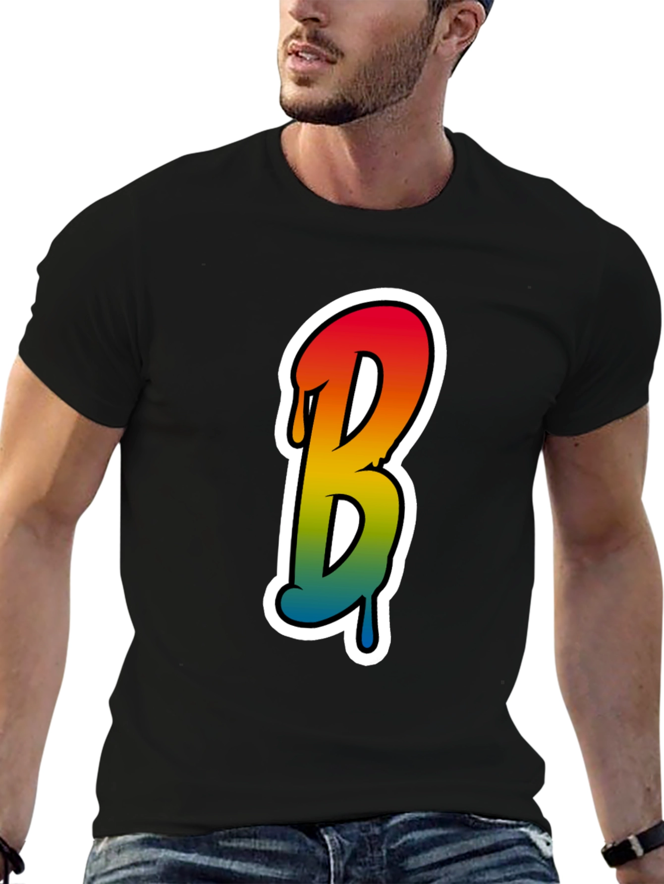 Black Cool Letter B Graphic Tee - Black Cotton Blend view 6
