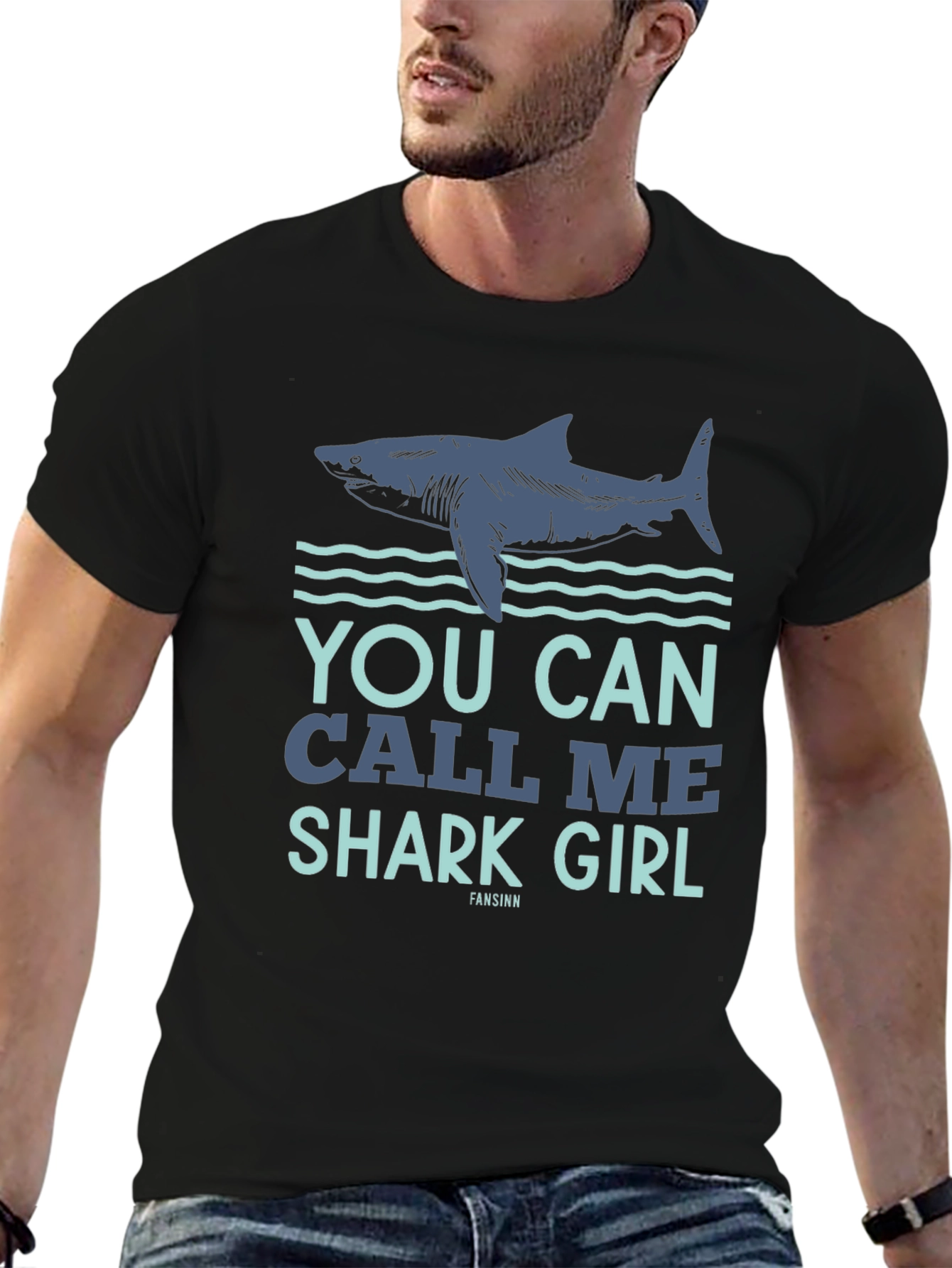 Black You Can Call Me Shark Girl Black T-Shirt view 6