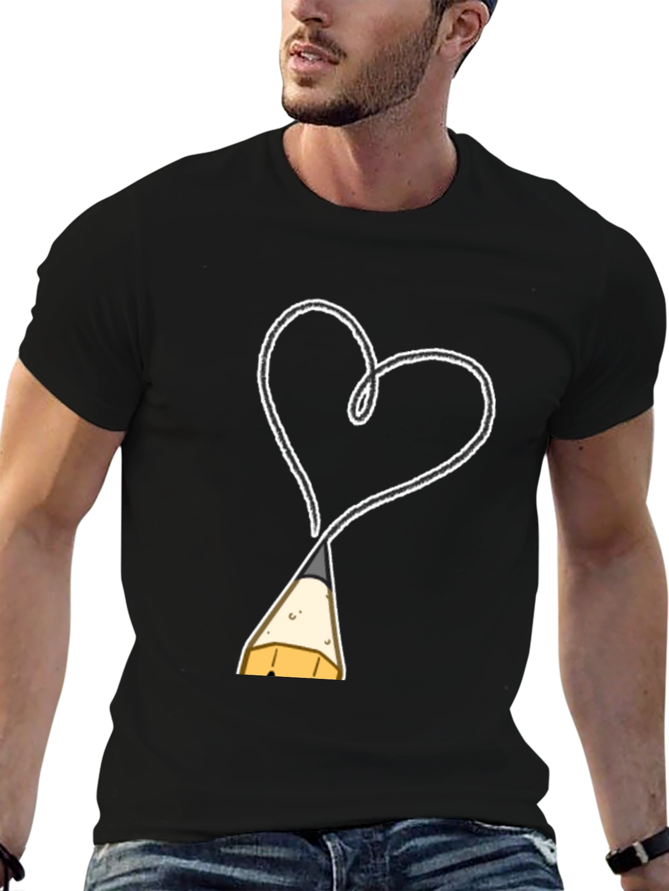 Black Heart Drawn By Pencil T-Shirt - Artistic Fashion view 6